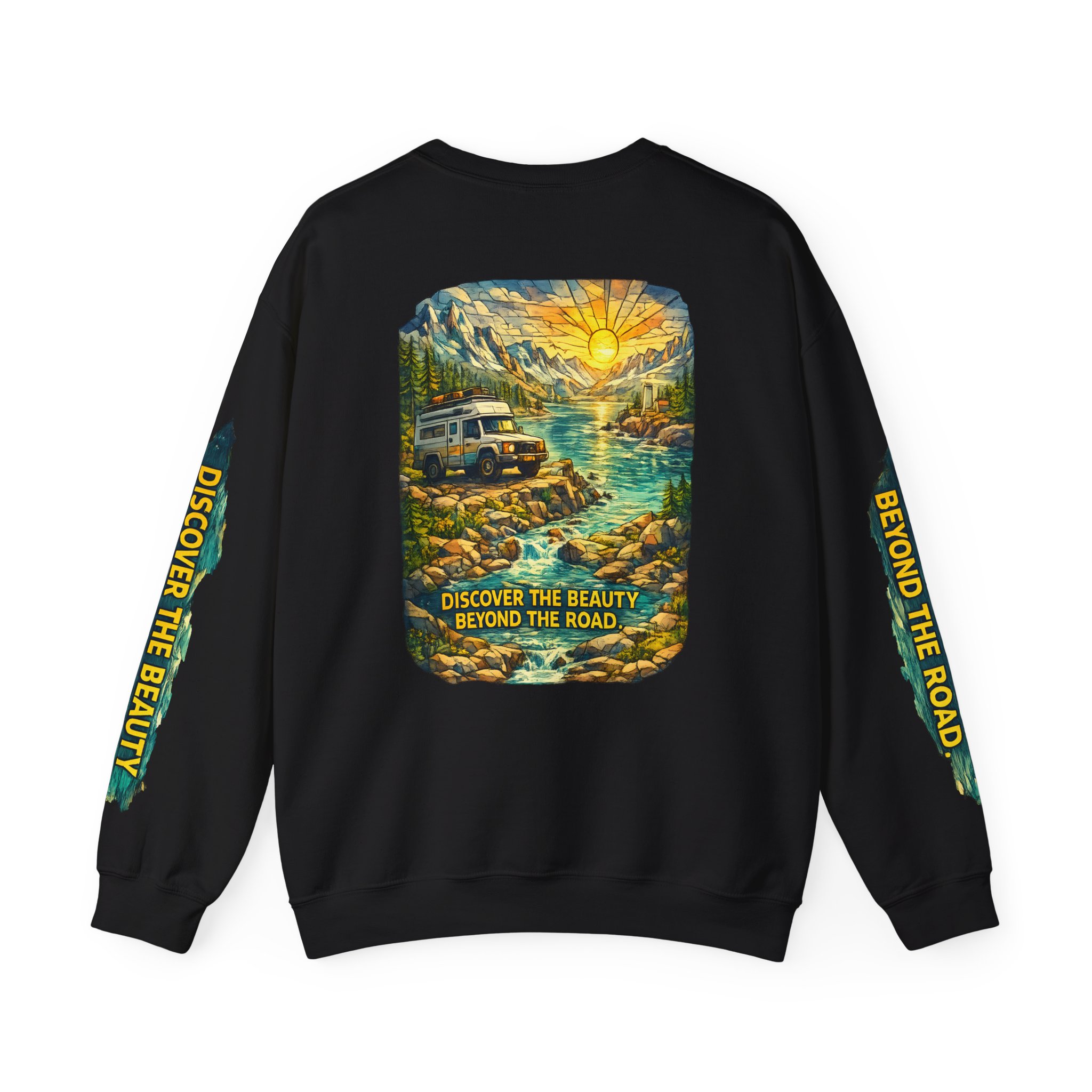 Unisex Heavy Blend™ Crewneck Sweatshirt — "Discover The Bieuty Beyond The Road" Design Cubic-Line