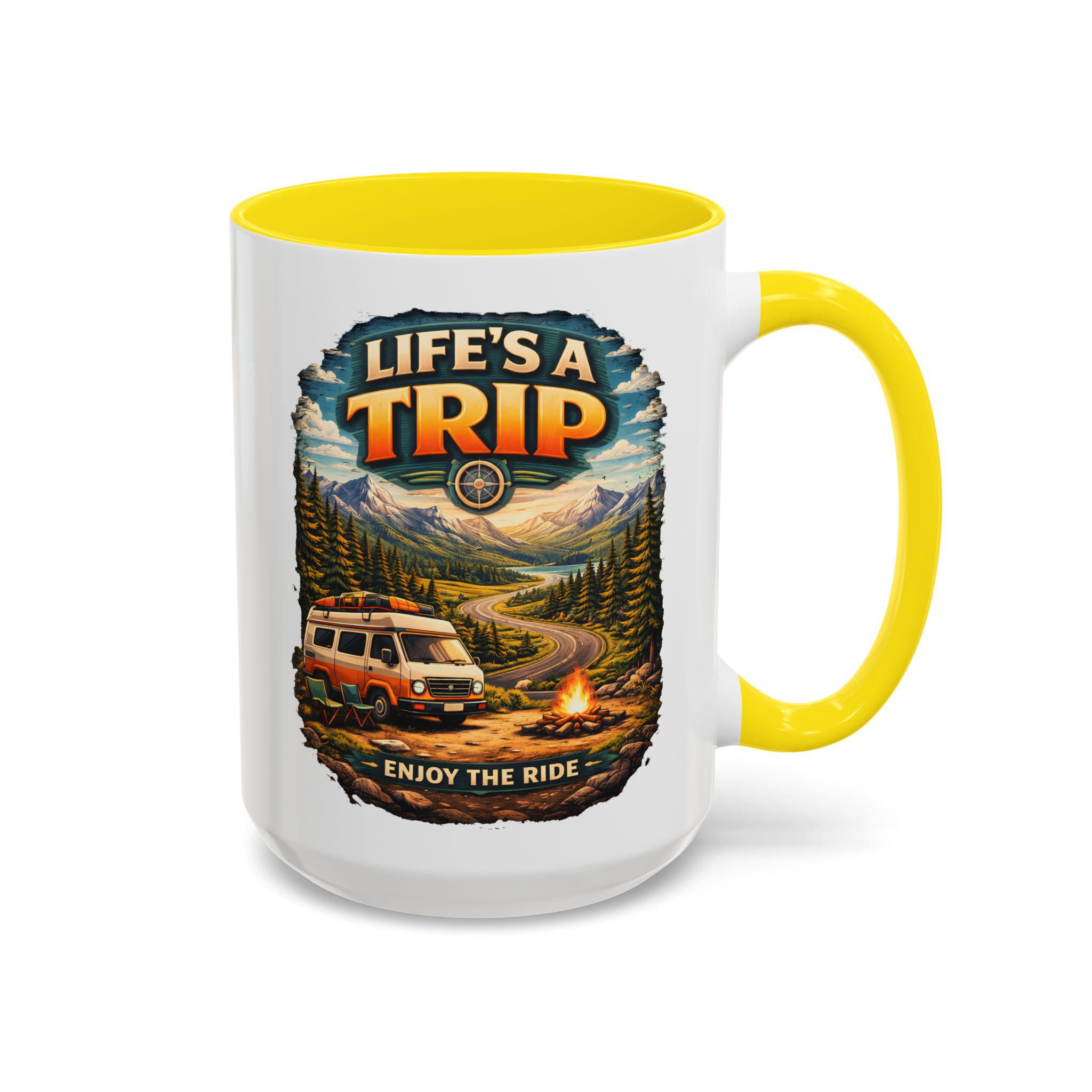 Accent Coffee Mug (11, 15oz) — "Life s A Trip" Design Scenic-Line