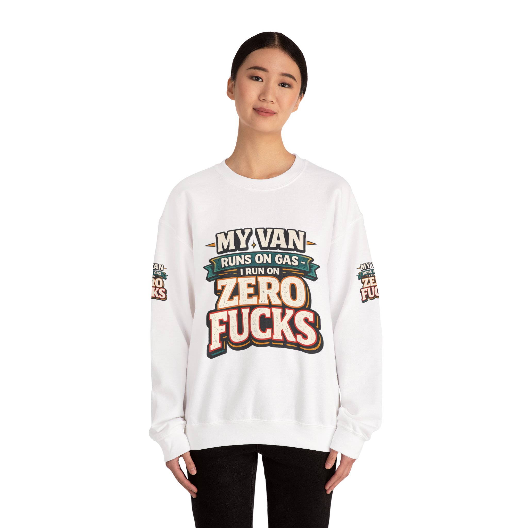 Unisex Heavy Blend™ Crewneck Sweatshirt — "My Van Runs On Gas" Design F**K-Line