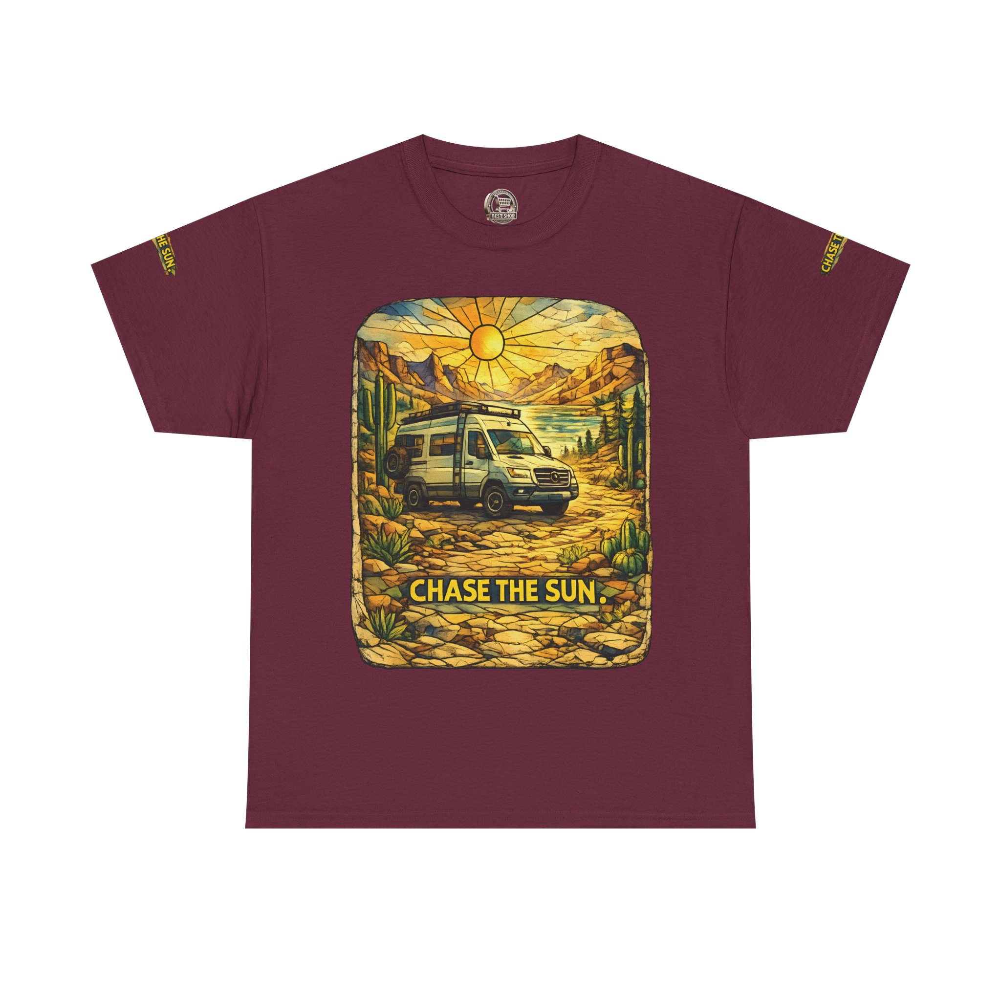 Unisex Heavy Cotton Tee — "Chase The Sun" Design Cubic-Line