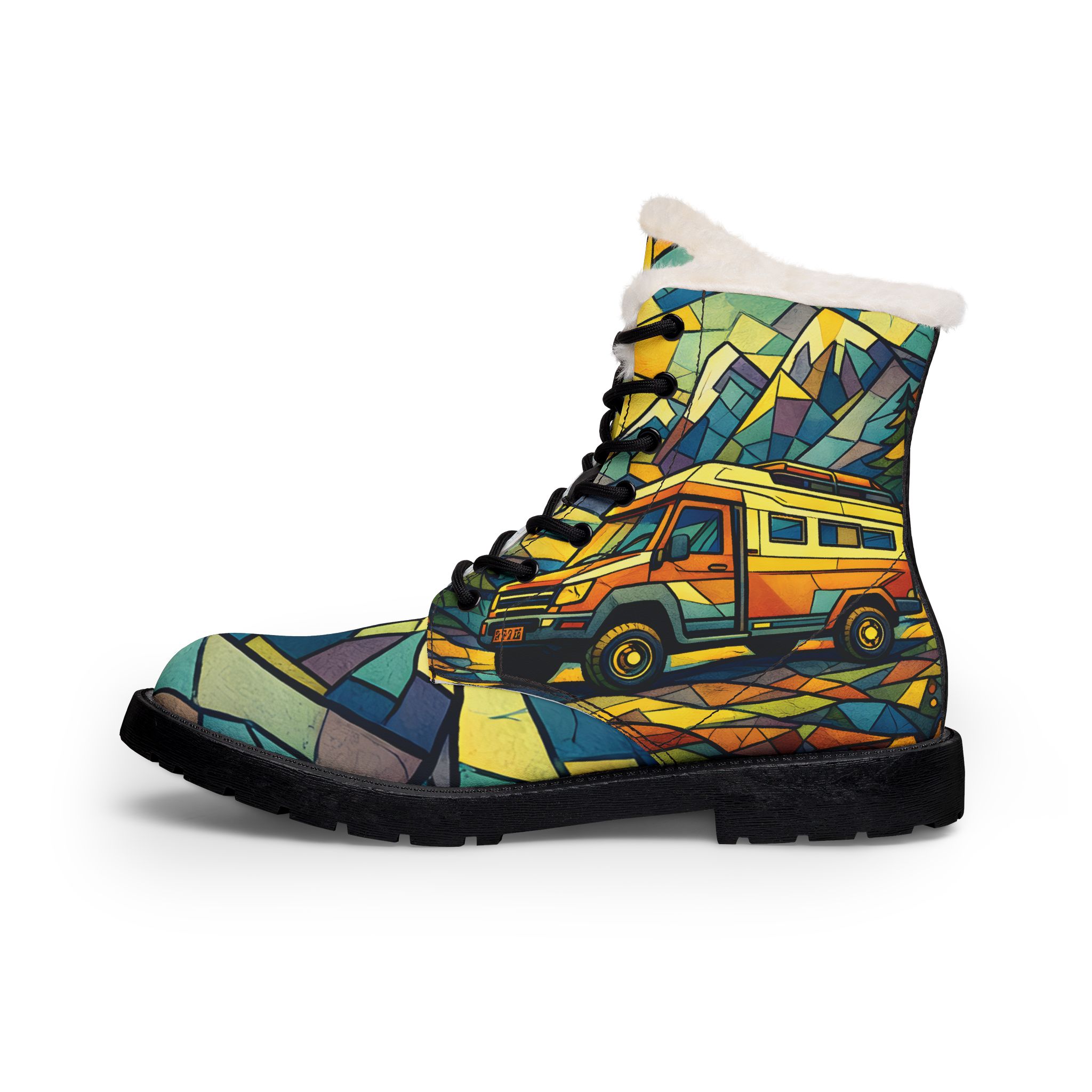 Women's Fur and Leather Boots — Vintage Camper Boots (Cubic-Line)