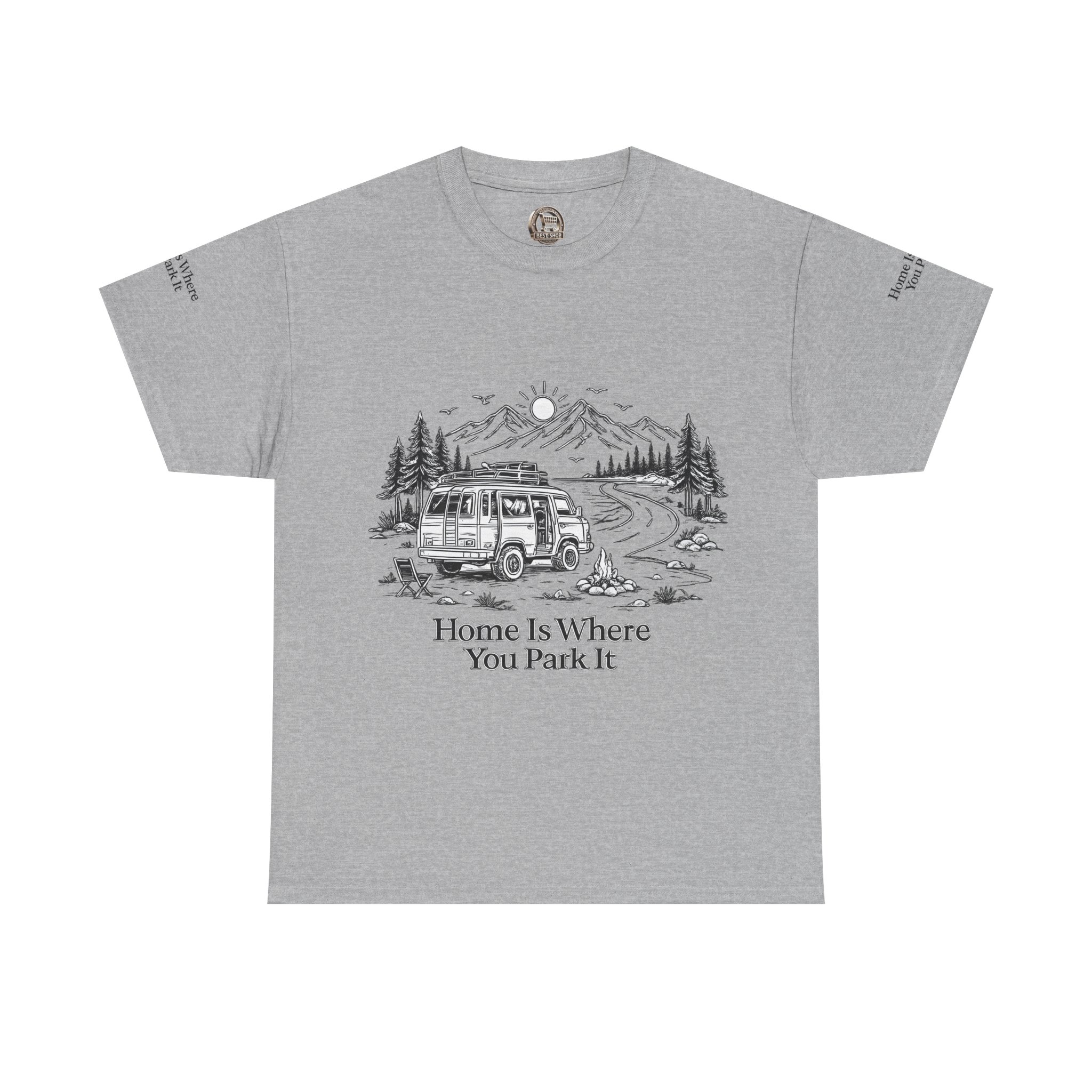 Unisex Heavy Cotton Tee — "Home Is Where You Park It" Design Minimal-Line