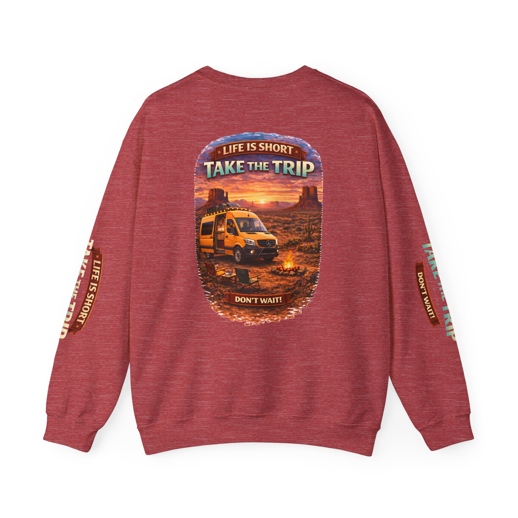 Unisex Heavy Blend™ Crewneck Sweatshirt — "Live Is Short Take The Trip" Design Scenic-Line