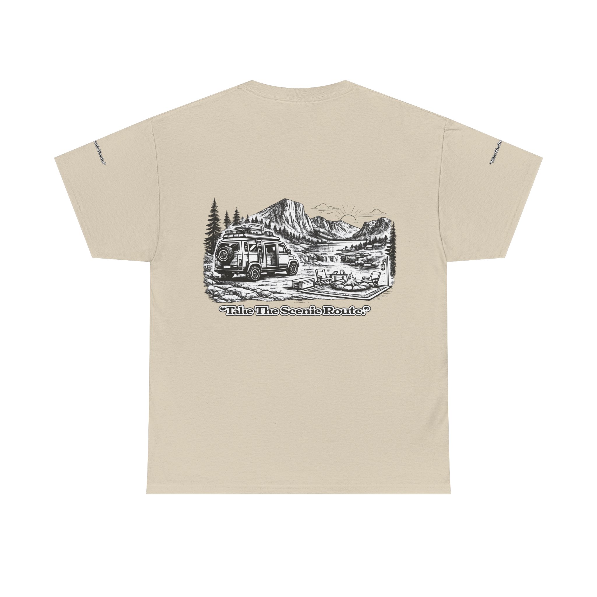Unisex Heavy Cotton Tee — "Take The Scenic Route" Design Minimal-Line