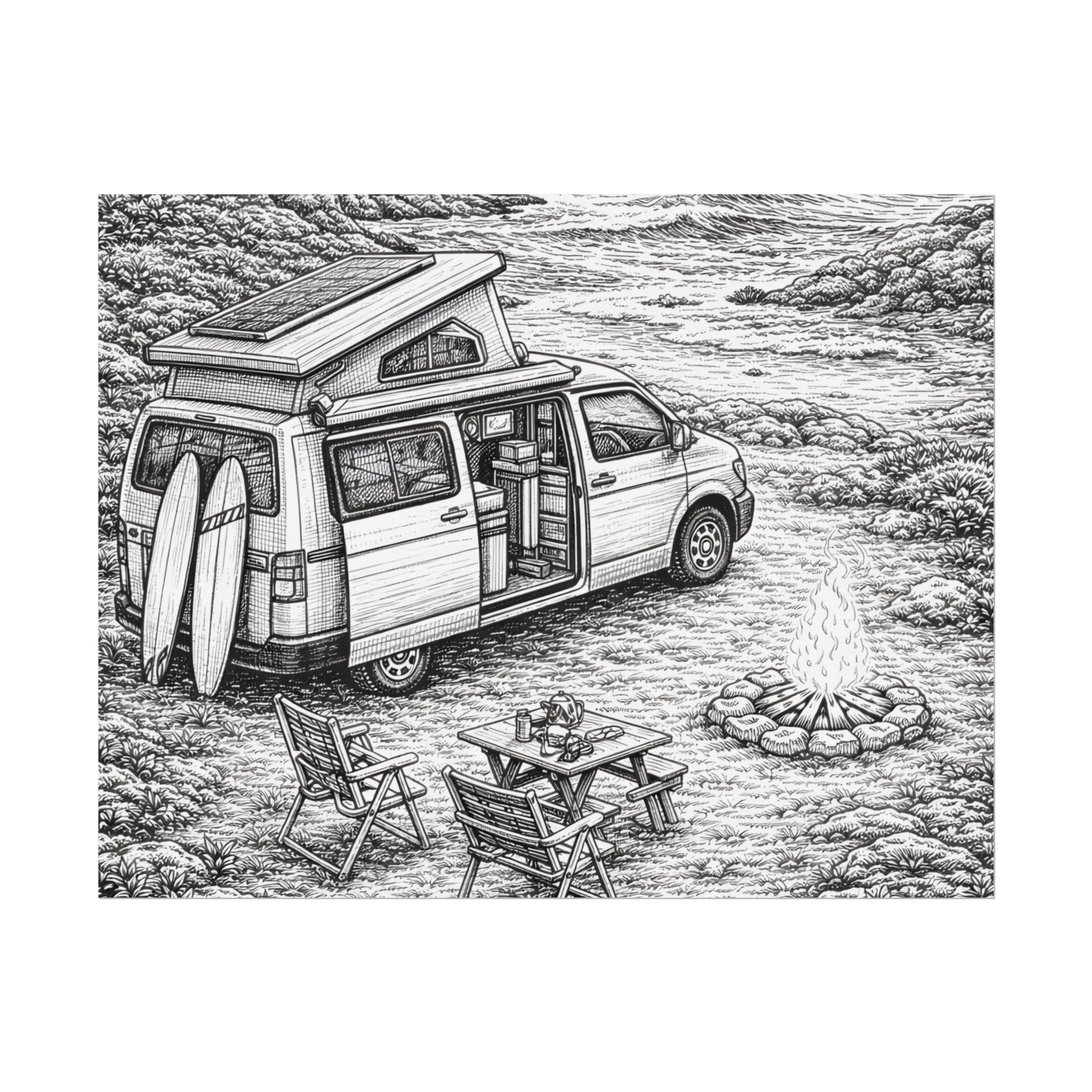 Campervan Poster — Vintage RV Camping Landscape Wall Art