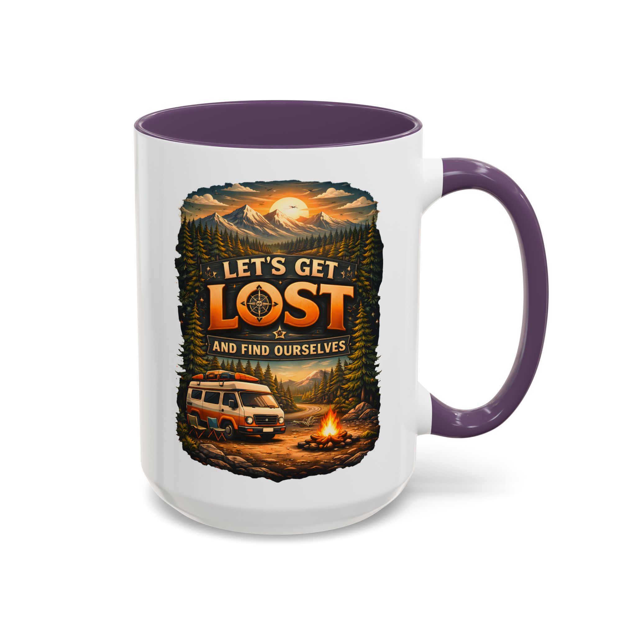 Accent Coffee Mug (11, 15oz) — "Let´s Get Lost And Find Ourselfs" Design Scenic-Line