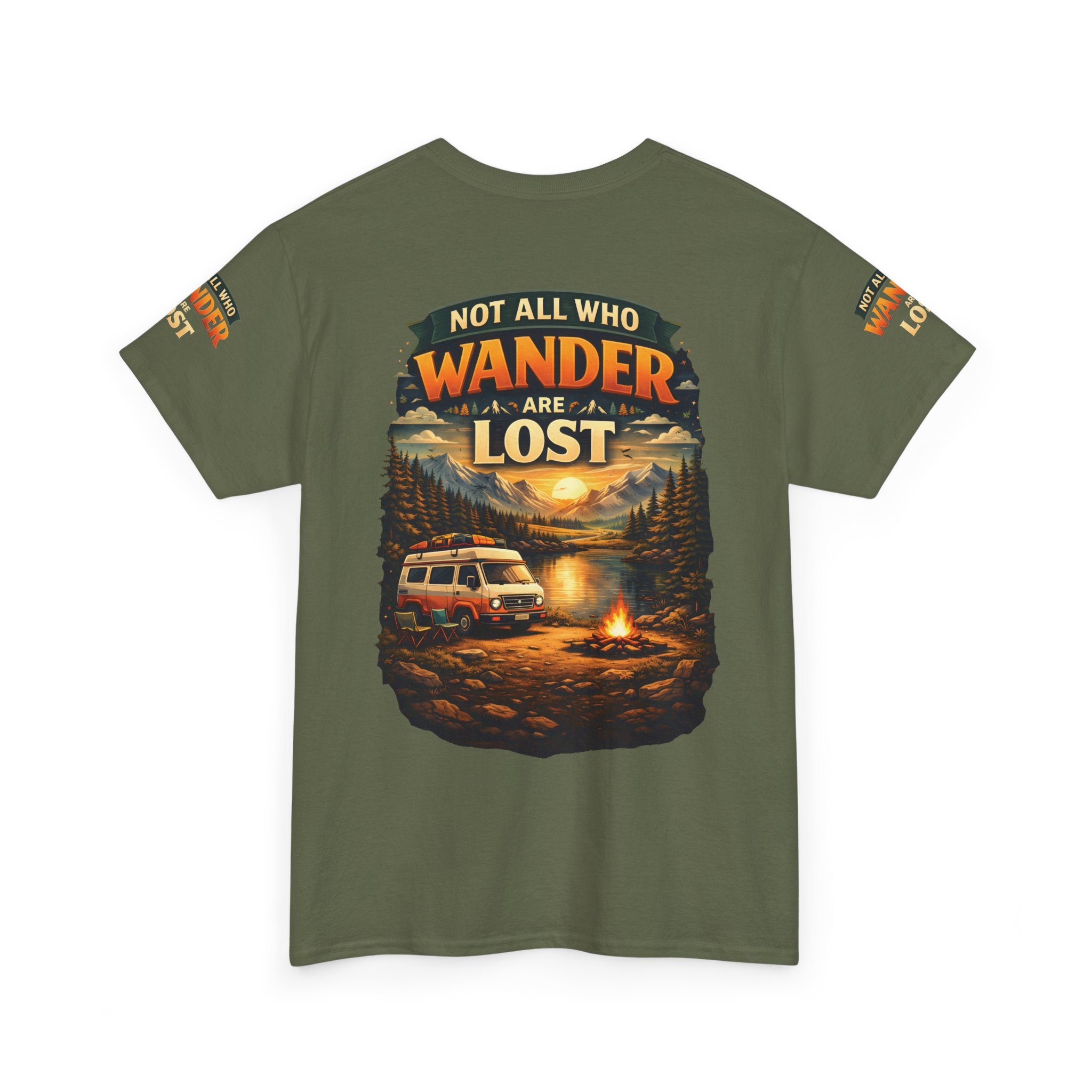 Unisex Heavy Cotton Tee — "Not All Who Wander Are Lost" Design Scenic-Line