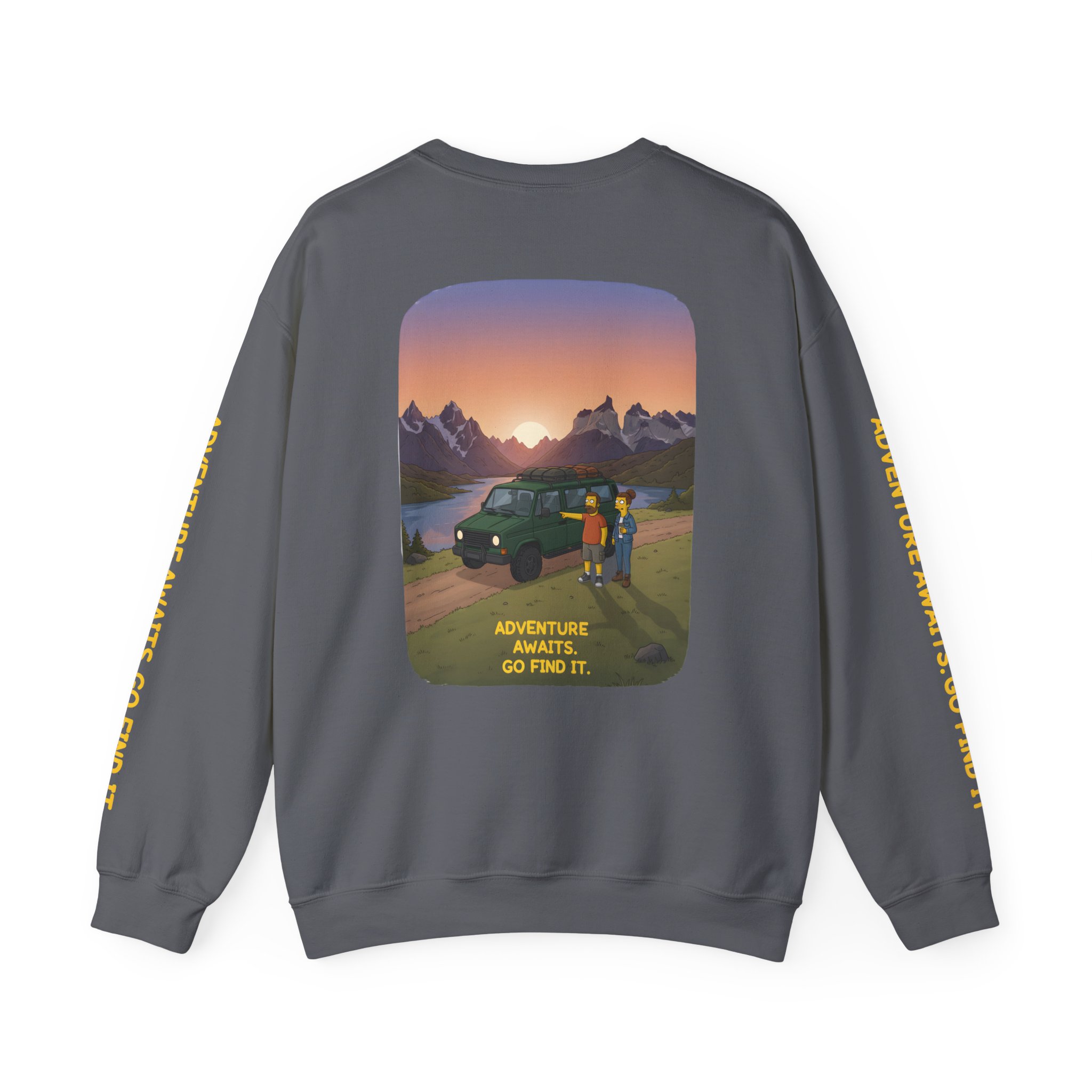 Unisex Heavy Blend™ Crewneck Sweatshirt — "Adventure Awaits-Go Find It" Design Sitcom-Line
