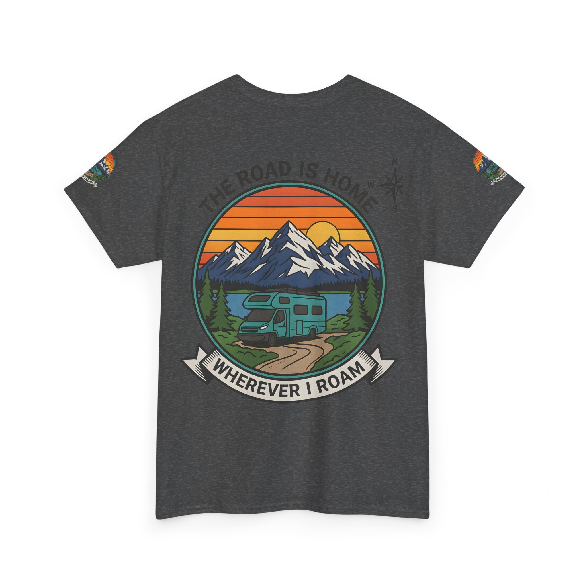 Unisex Heavy Cotton Tee  — 'The Road Is Home, Wherever I Roam' Retro Camper Tee