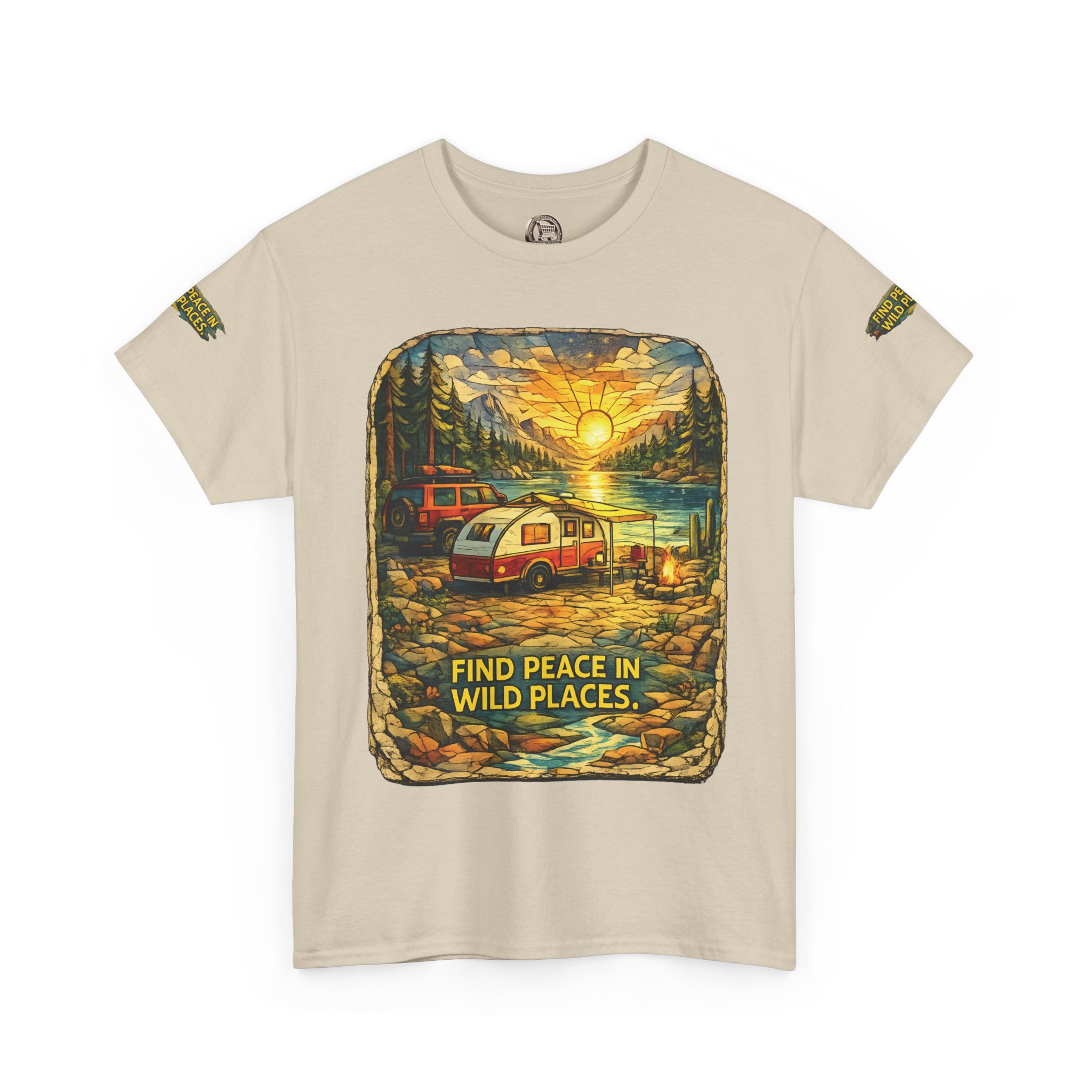 Unisex Heavy Cotton Tee — "Find Peace In Wild Places" Design Cubic-Line