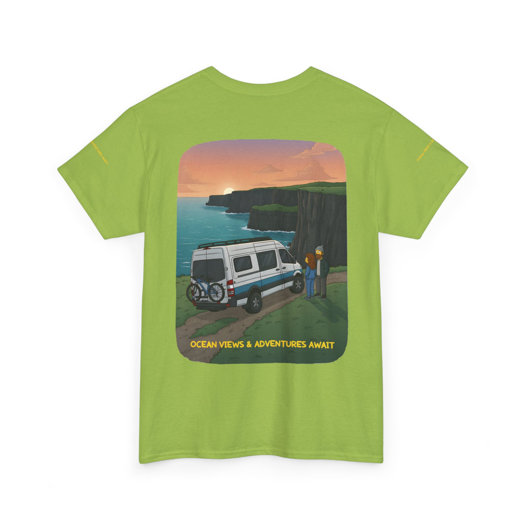 Unisex Heavy Cotton Tee — "Ocean Views-Adventures Awaits" Design Sitcom-Line