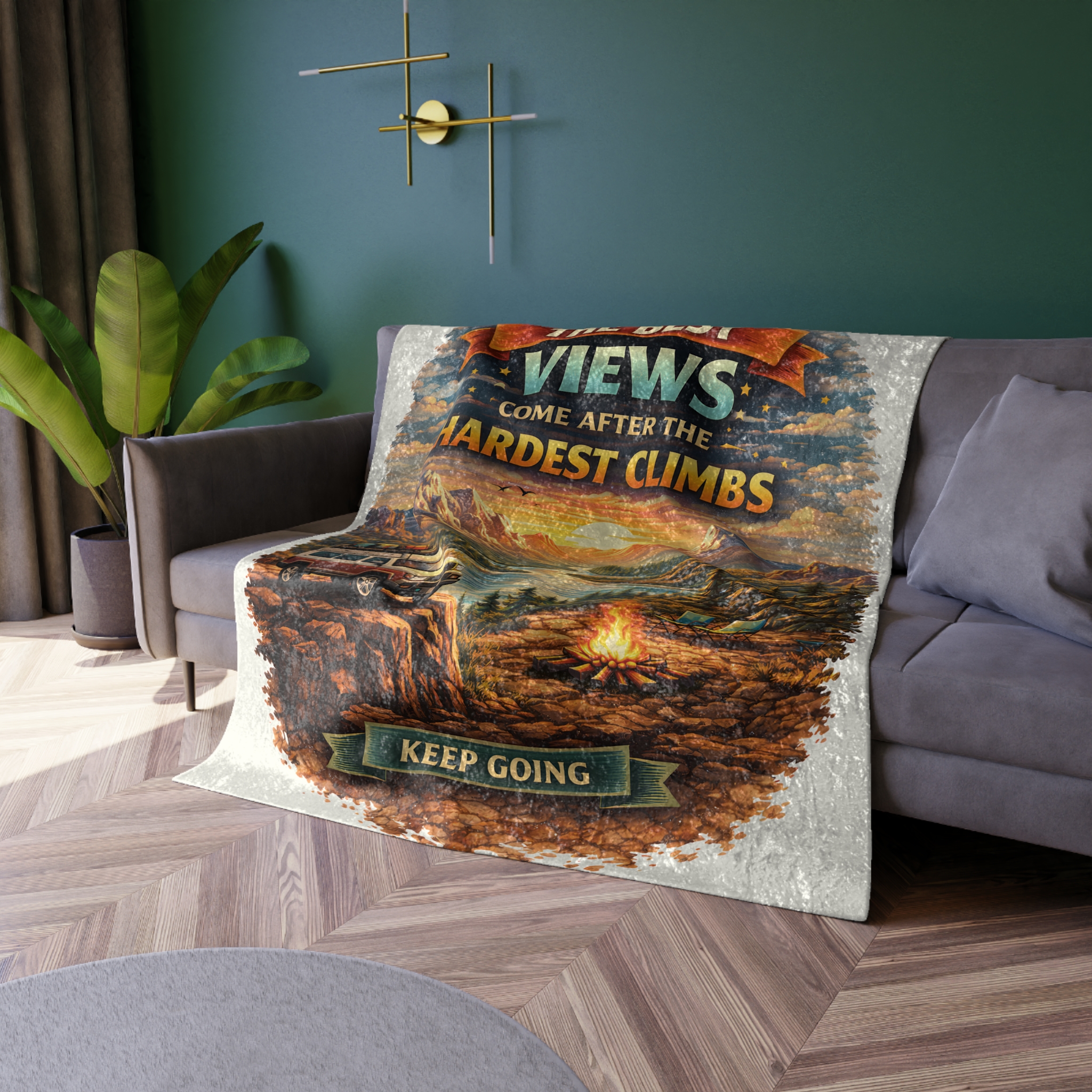 Crushed Velvet Blanket —"The Best Views" Design Scenic-Line (Campervan)