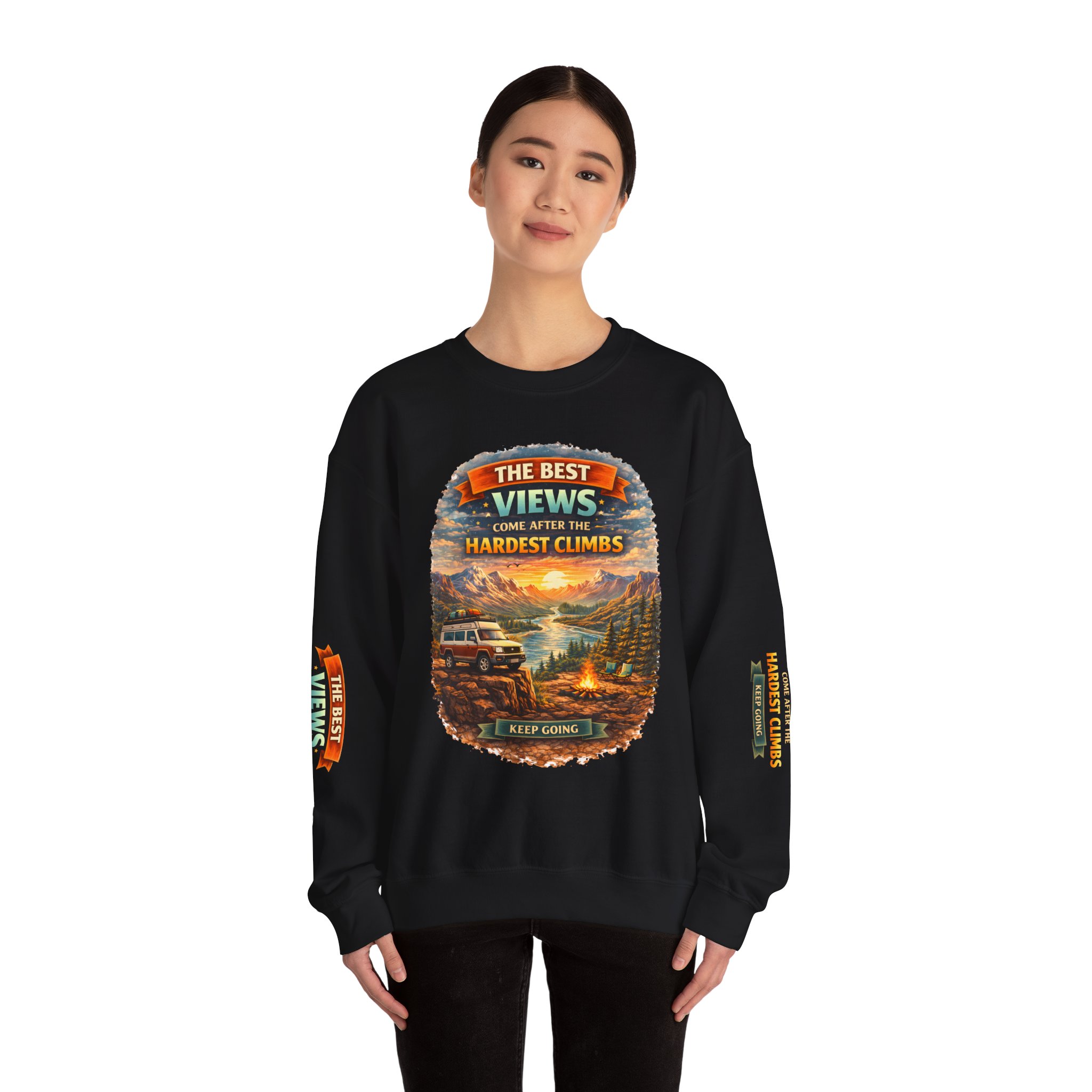 Unisex Heavy Blend™ Crewneck Sweatshirt — "The Best Views" Design Scenic-Line