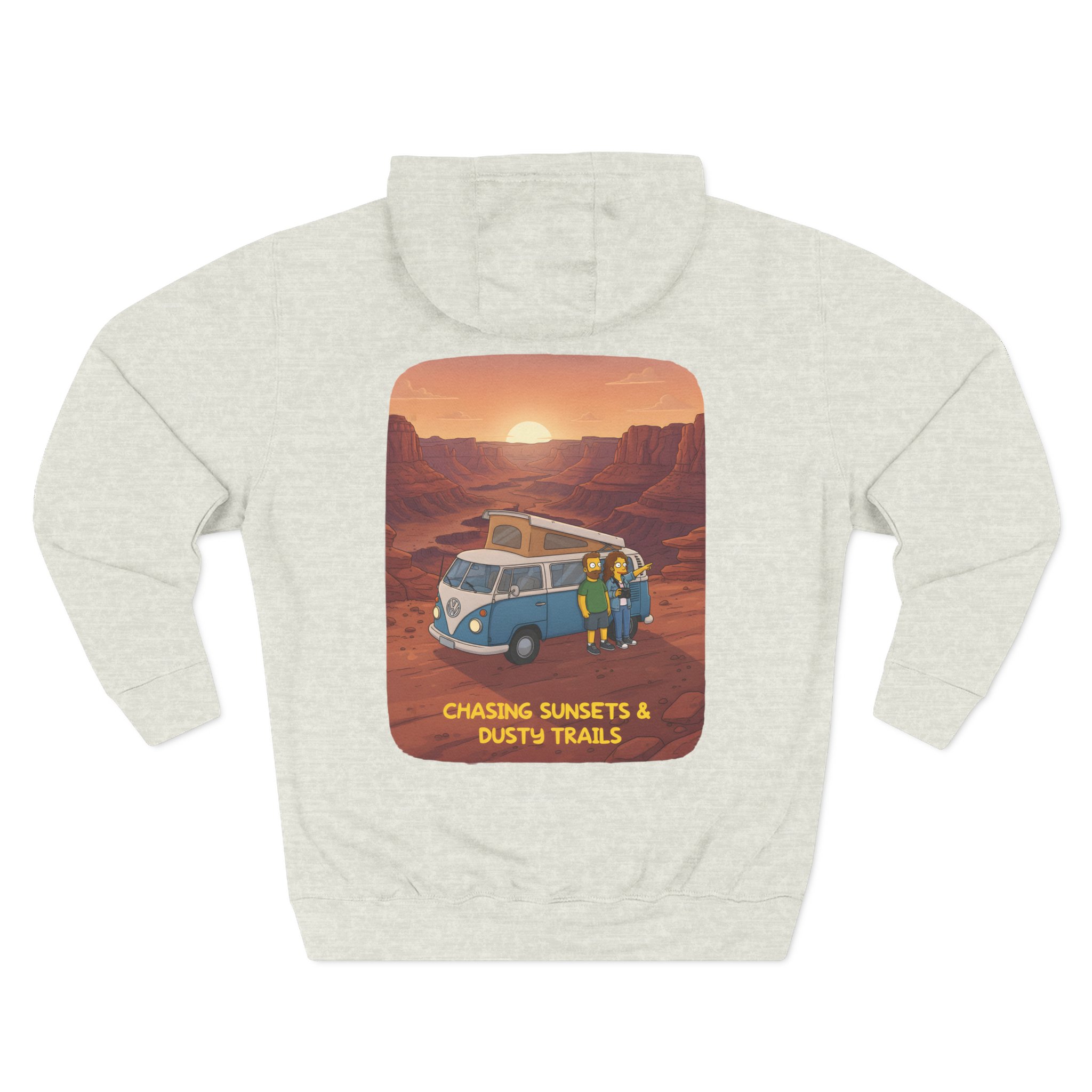 Three-Panel Fleece Hoodie - "Chasing Sunsets And Dusty Trails" Design Sitcom-Line