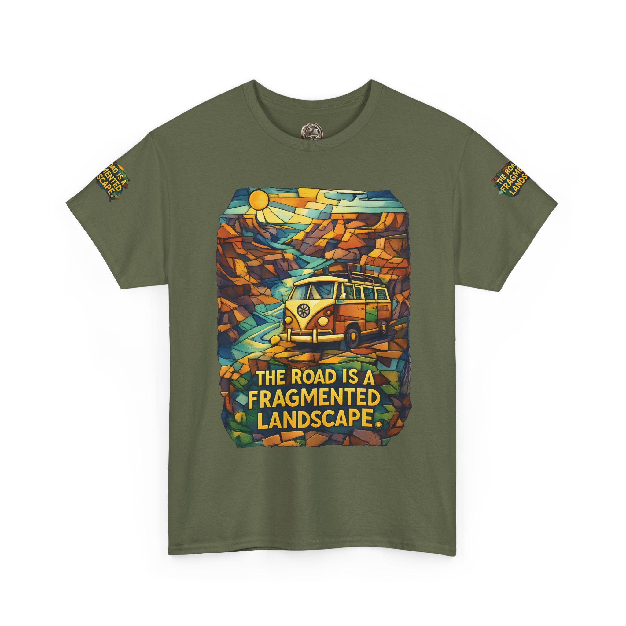 5626235802230267445_2048.jpeg Unisex Heavy Cotton Tee — "The Road Is A Fragmented Landscape" Design Cubic-Line