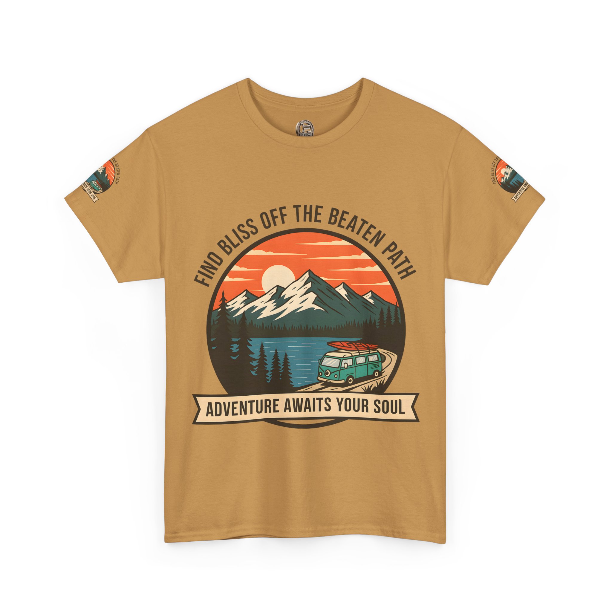 Unisex Heavy Cotton Tee — "Find Bliss Off the Beaten Path" Mountain & Camper T‑Shirt