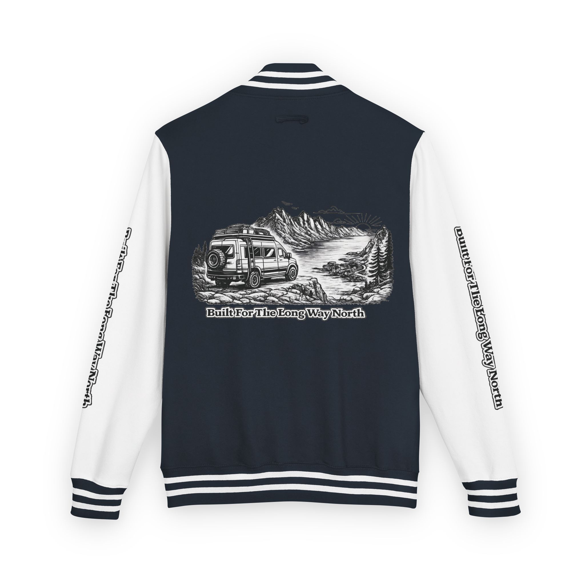 Unisex Heavyweight Letterman Jacket — "Built For The Long Way North" Travel Varsity Coat