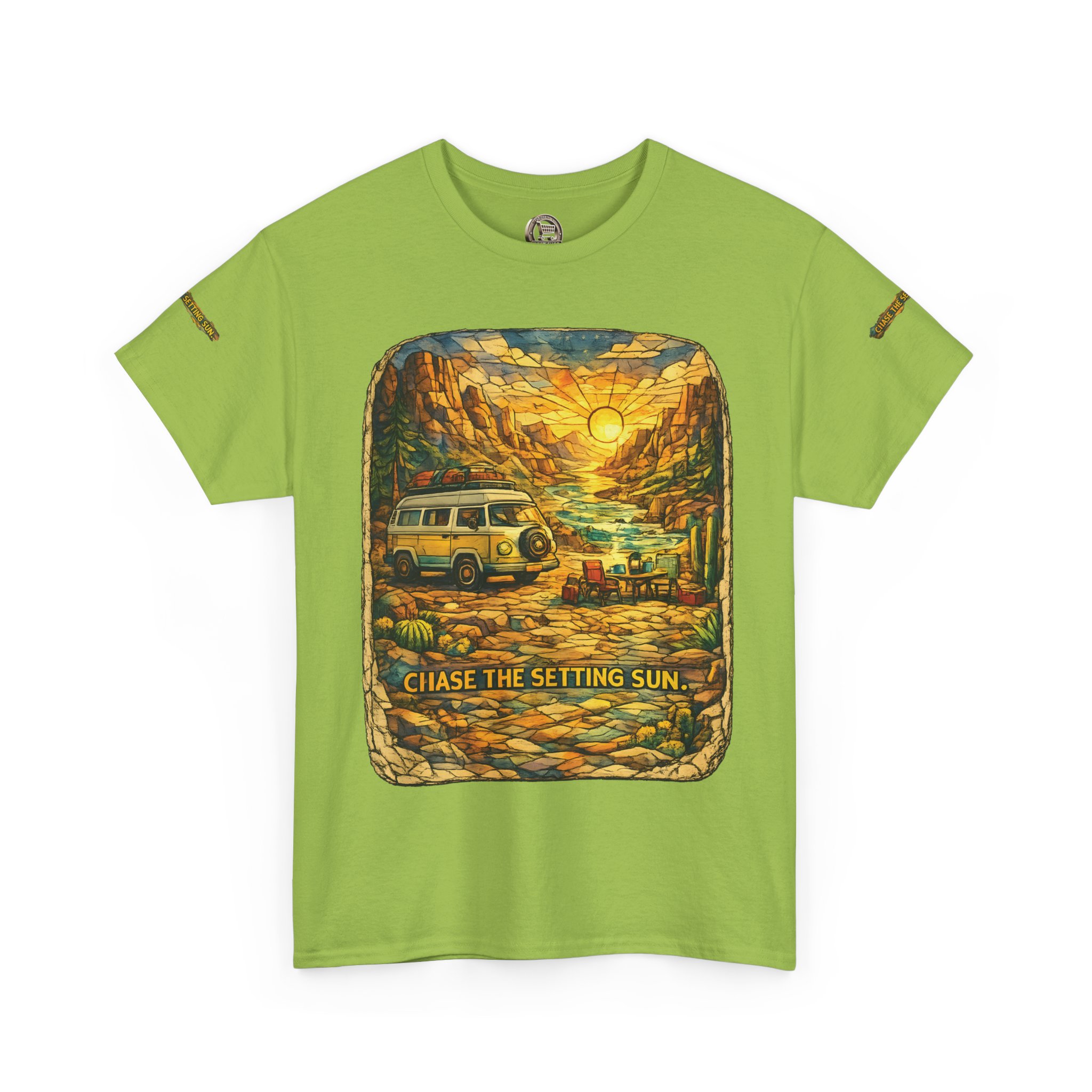 Unisex Heavy Cotton Tee — "Chase The Settings Sun" Design Cubic-Line