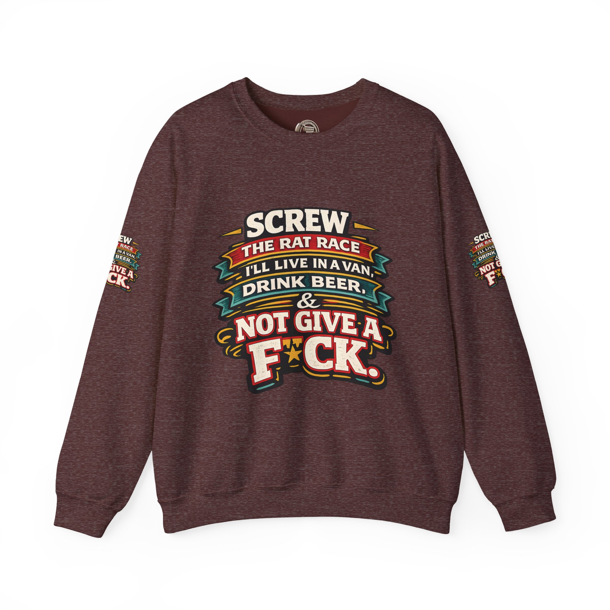 Unisex Heavy Blend™ Crewneck Sweatshirt — "Screw The Rat Race" Design F**K-Line