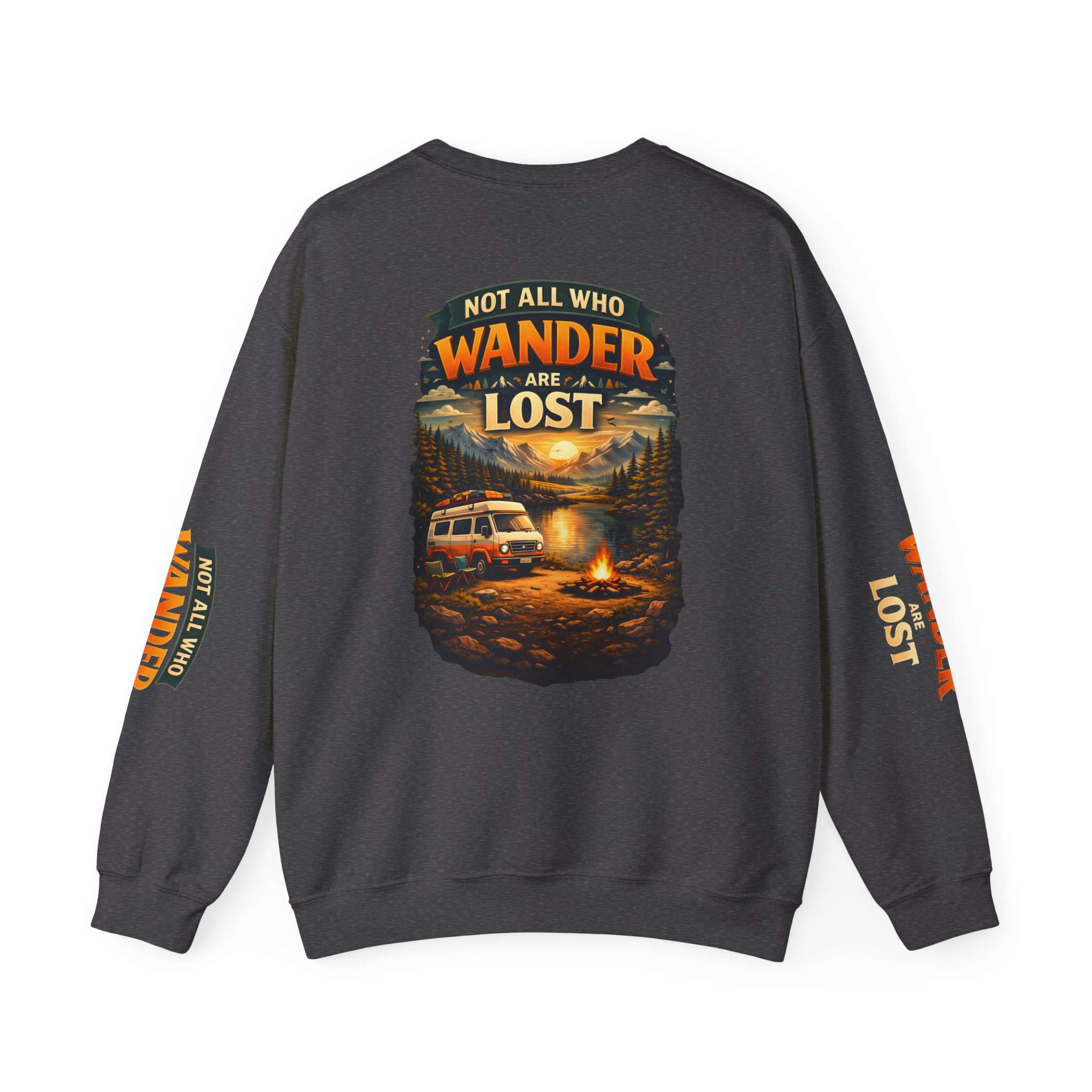 Unisex Heavy Blend™ Crewneck Sweatshirt — "Not All Who Wander Are Lost" Design Scenic-Line