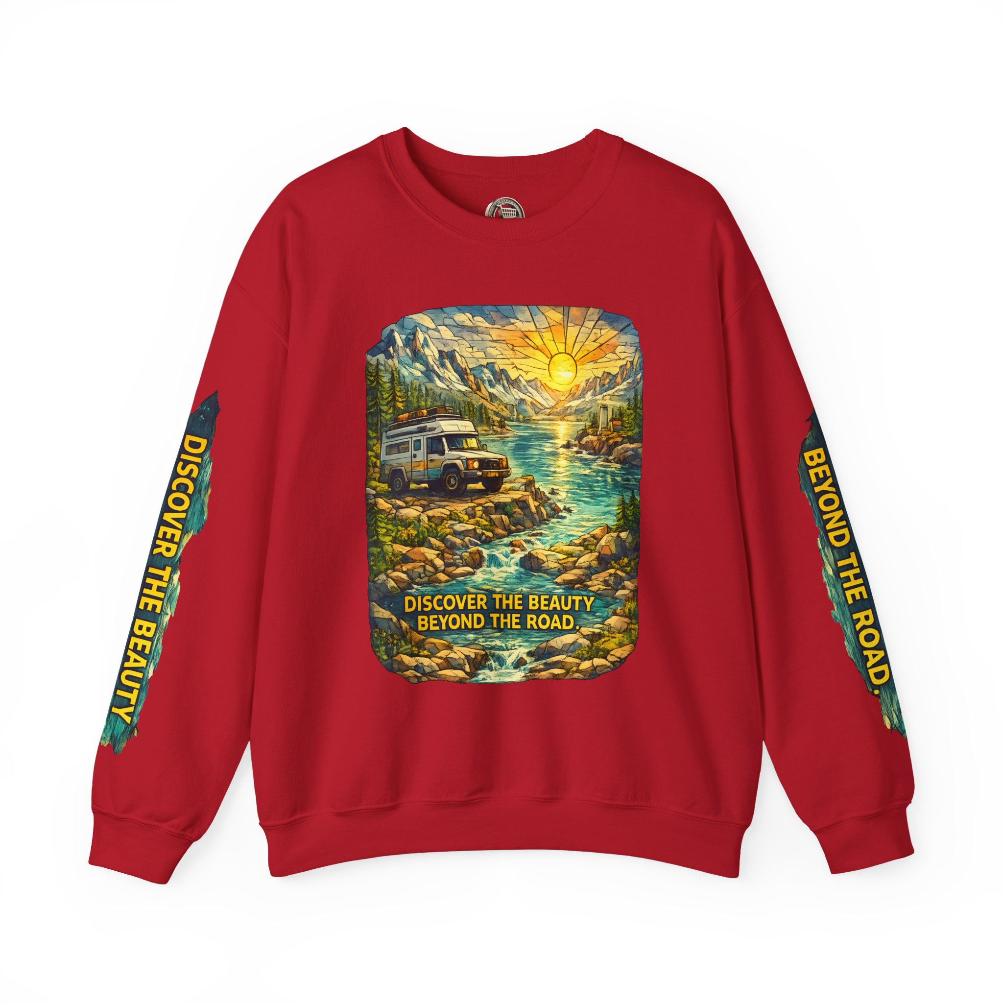 Unisex Heavy Blend™ Crewneck Sweatshirt — "Discover The Bieuty Beyond The Road" Design Cubic-Line