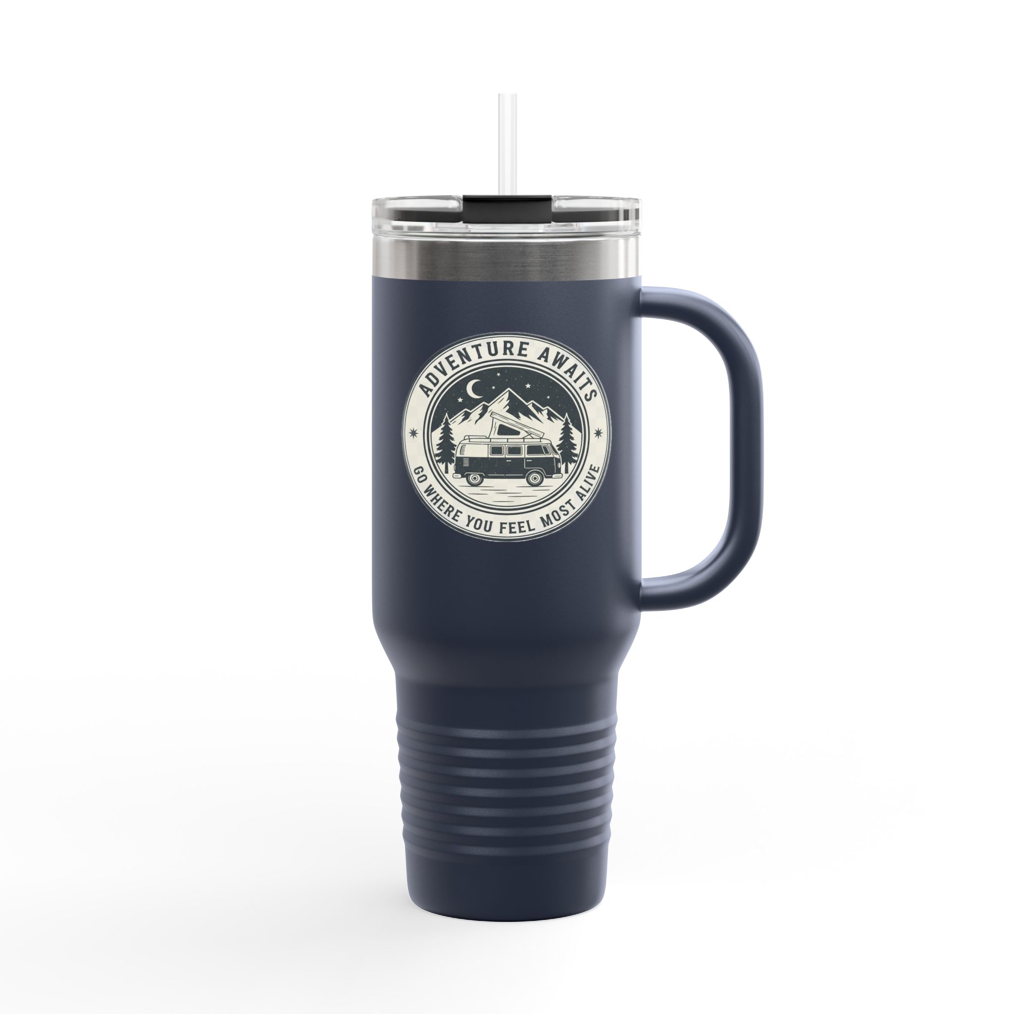 Insulated Travel Mug - "Adventure Awaits-Go Where You Feel Most Alive" (40oz) – Retro Camper Design, Keep Drinks Hot or Cold