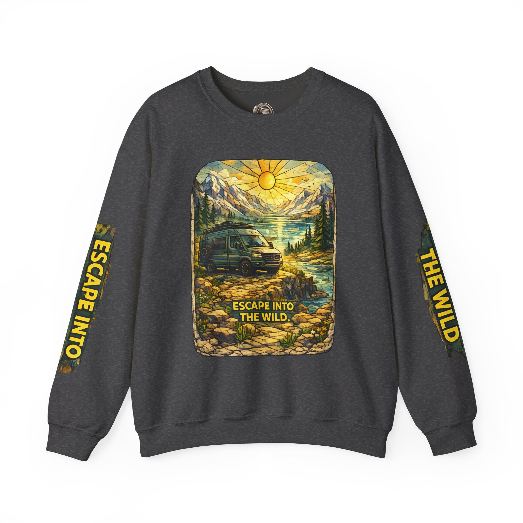 Unisex Heavy Blend™ Crewneck Sweatshirt — "Escape Into The Wild" Design Cubic-Line