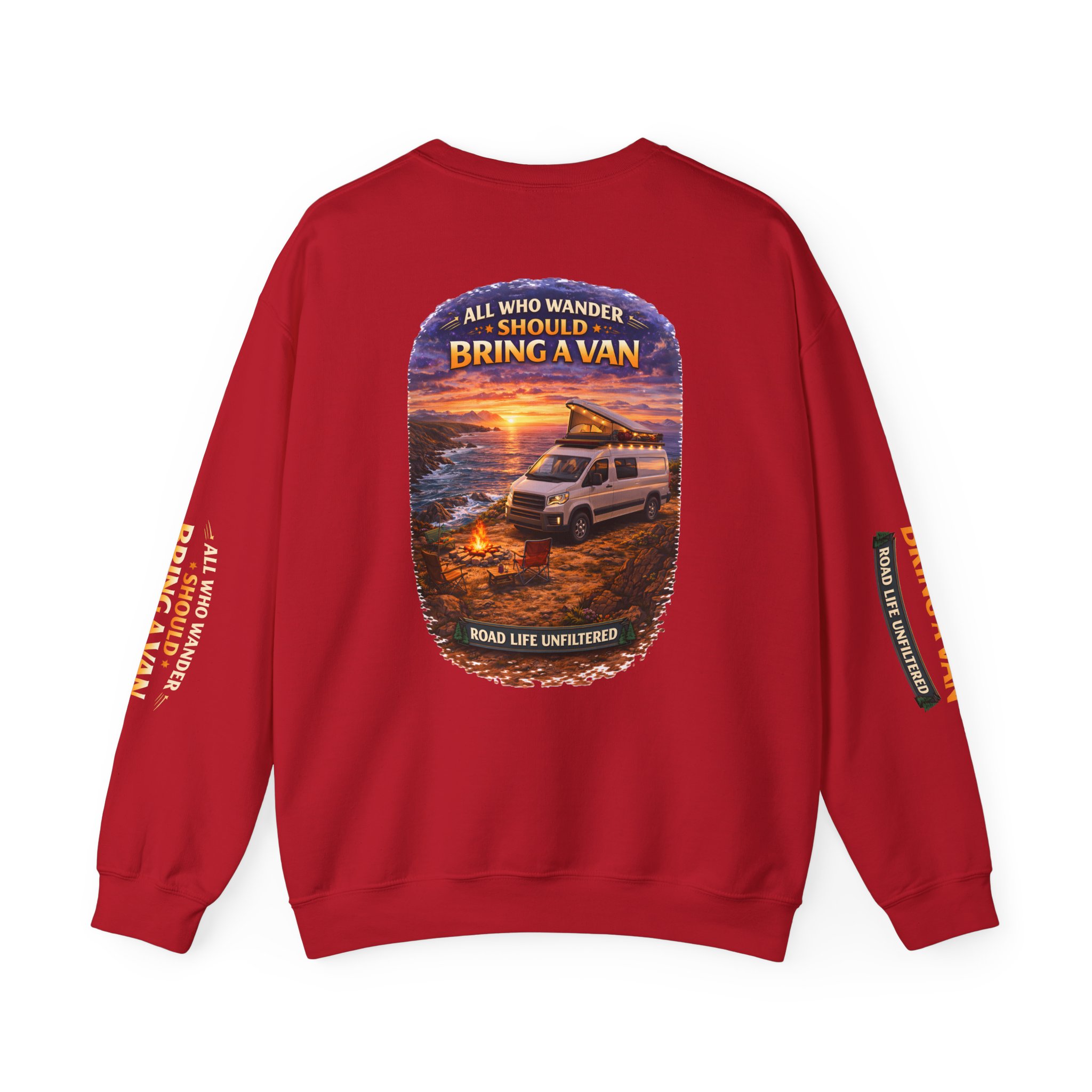Unisex Heavy Blend™ Crewneck Sweatshirt — "All Who wander Should Bring A Van" Design Scenic-Line