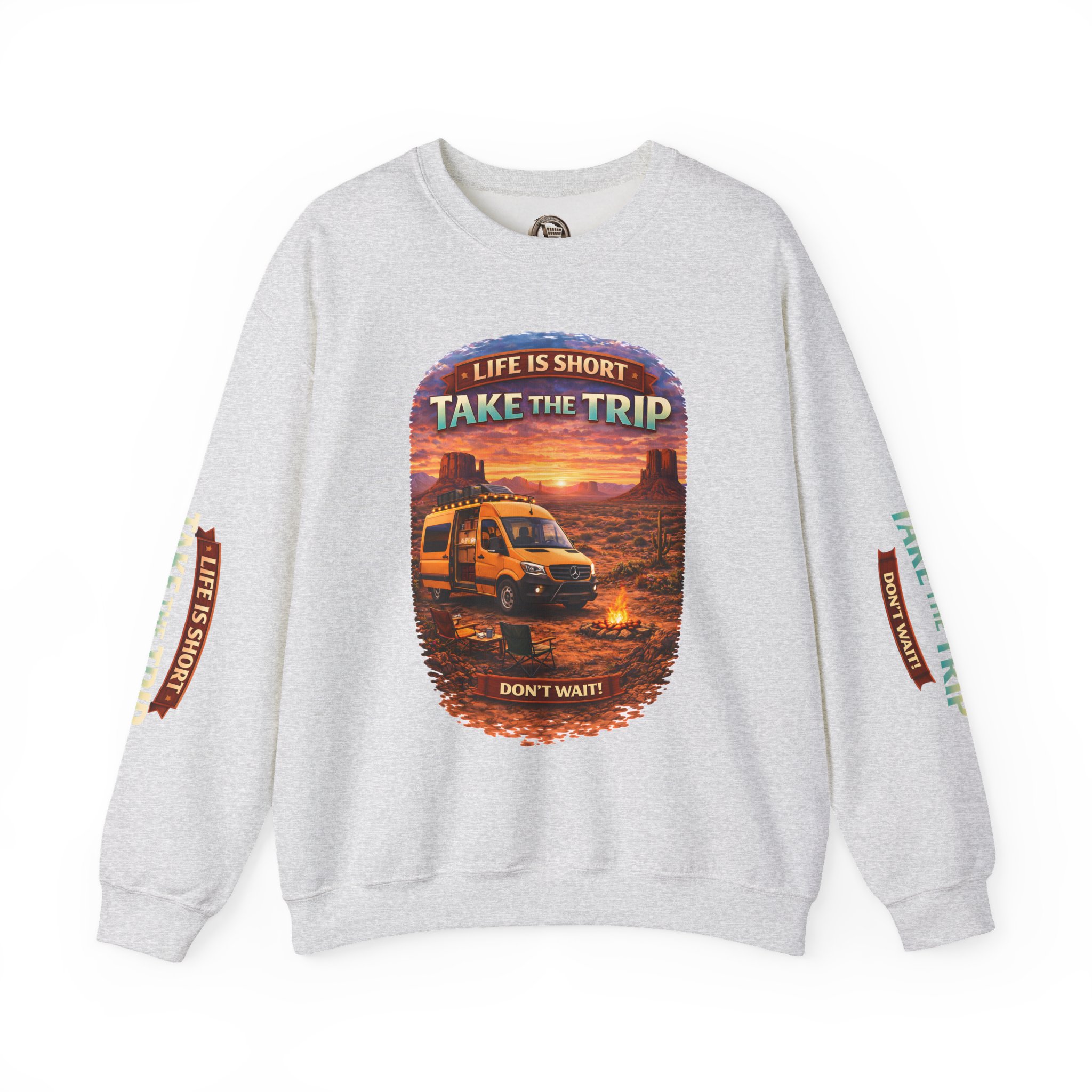 Unisex Heavy Blend™ Crewneck Sweatshirt — "Live Is Short Take The Trip" Design Scenic-Line