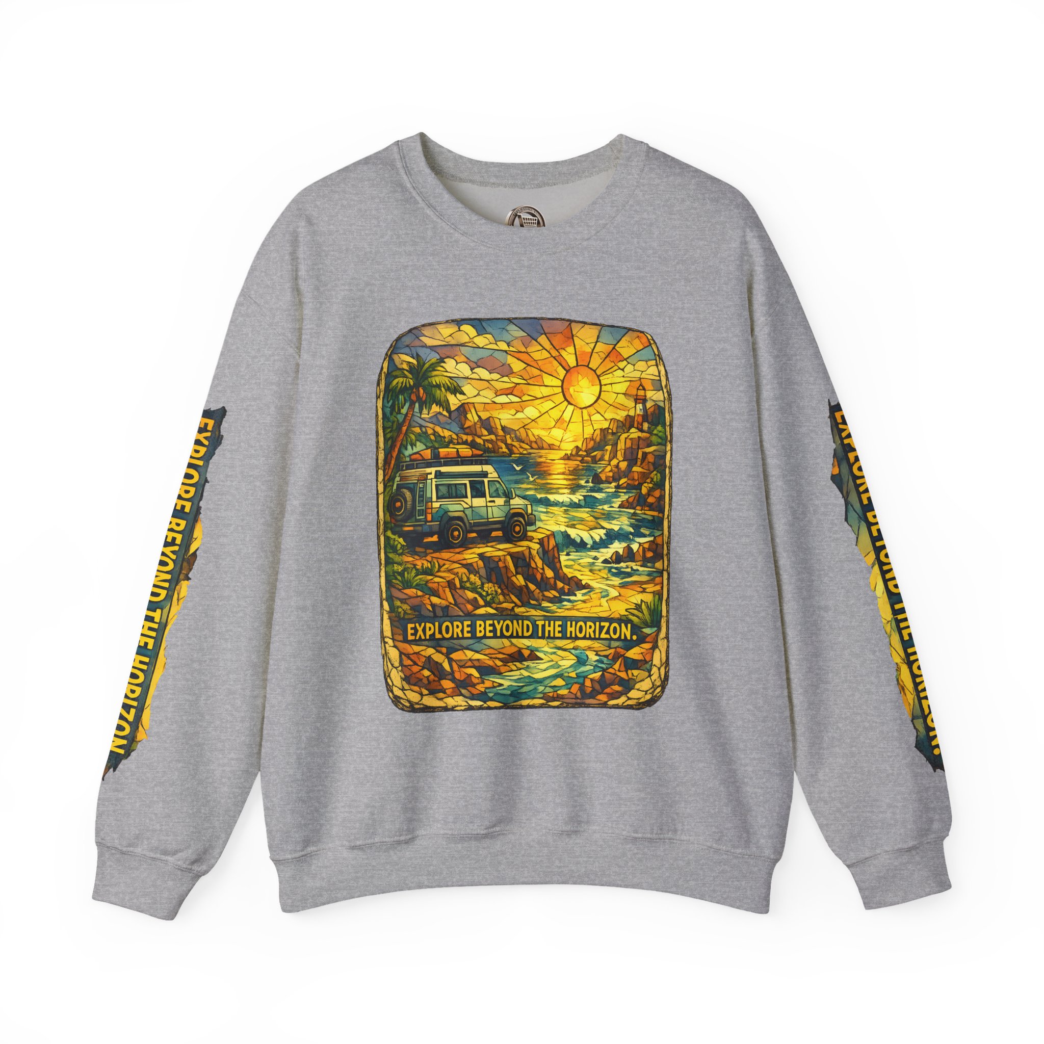 Unisex Heavy Blend™ Crewneck Sweatshirt — "Explore Beyond The Horizon" Design Cubic-Line