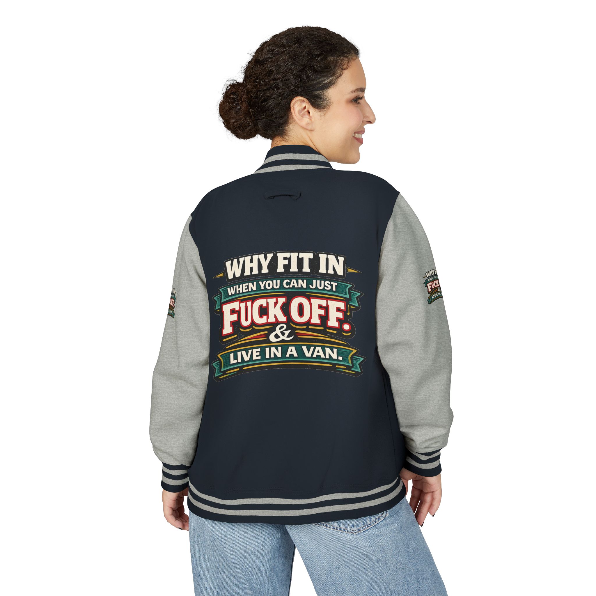 Unisex Heavyweight Letterman Jacket — "Why Fit In" Design F**K-Line