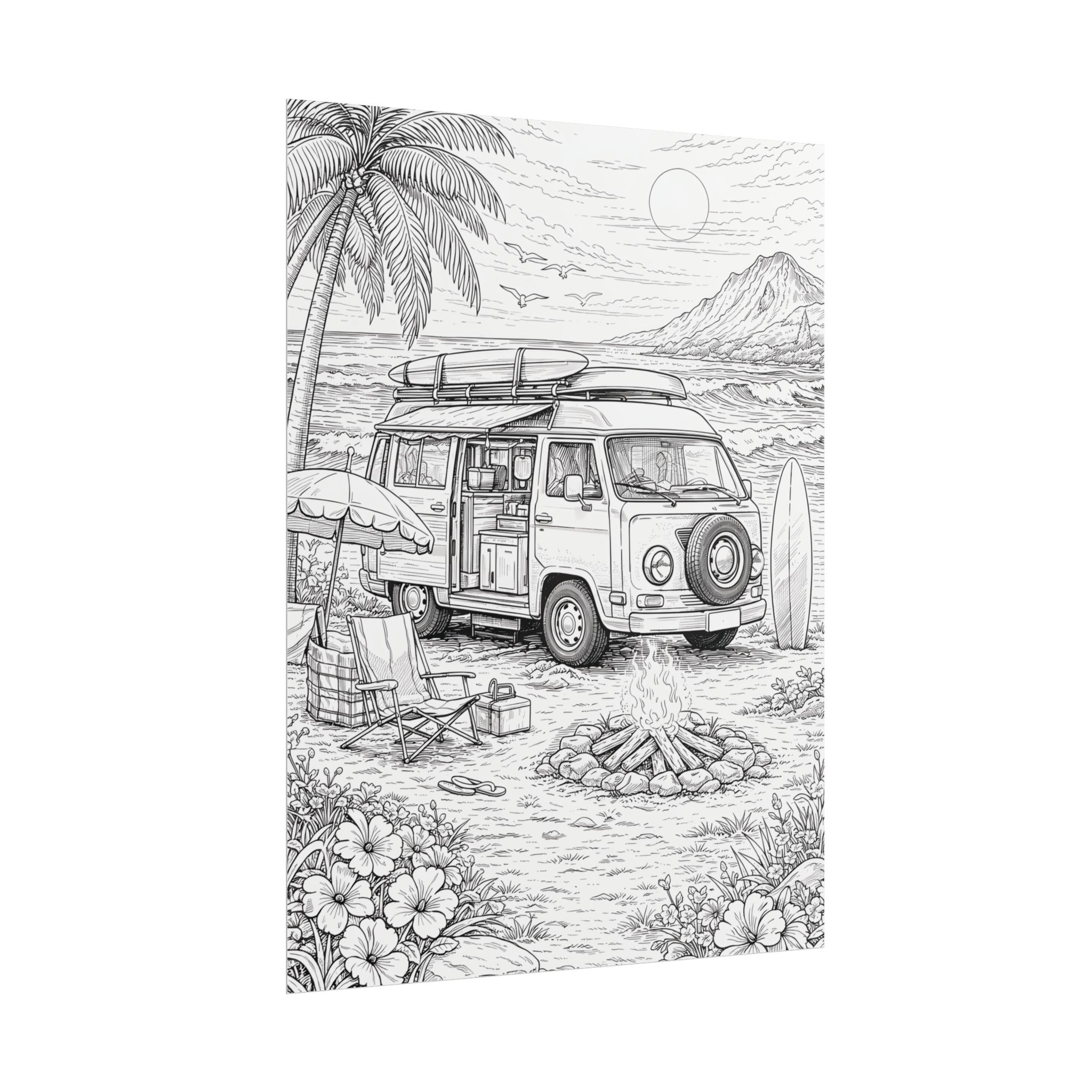 Campervan Poster — Vintage RV Camping Landscape Wall Art