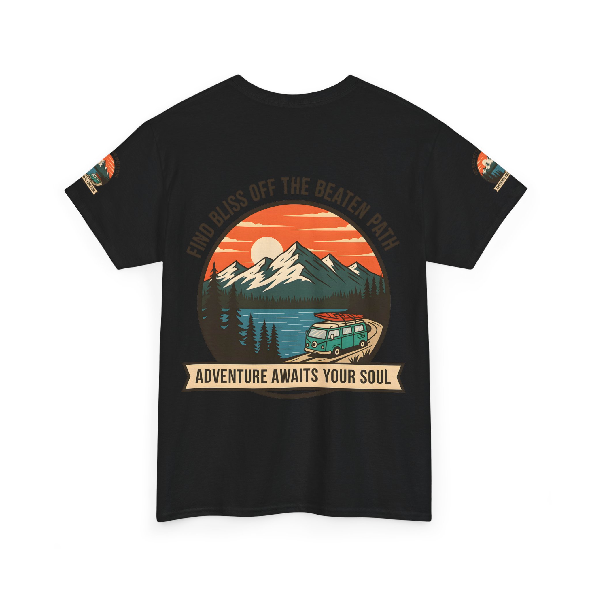 Unisex Heavy Cotton Tee — "Find Bliss Off the Beaten Path" Mountain & Camper T‑Shirt