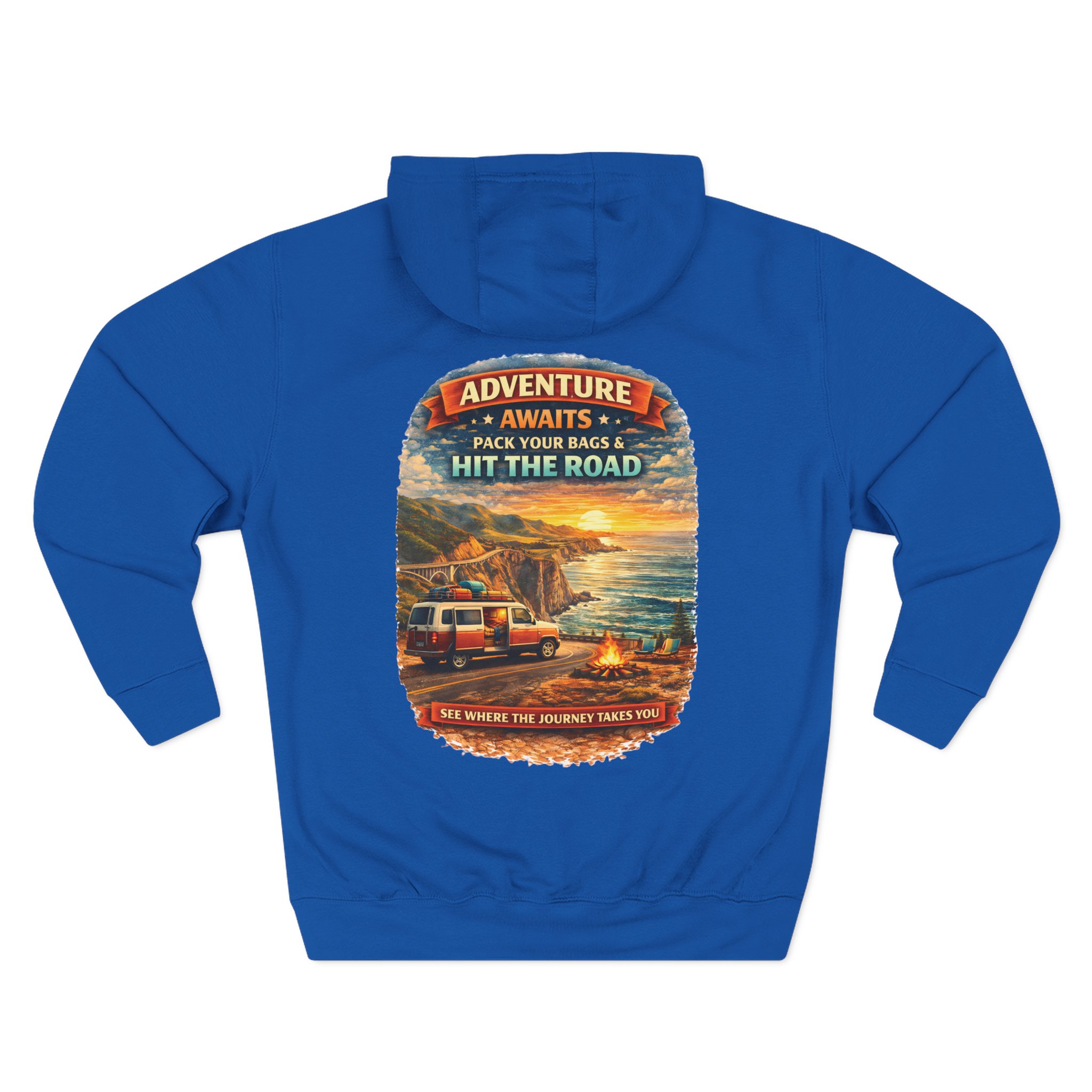 Three-Panel Fleece Hoodie - "Adventure Awaits-Pack Your Bags" Design Scenic-Line