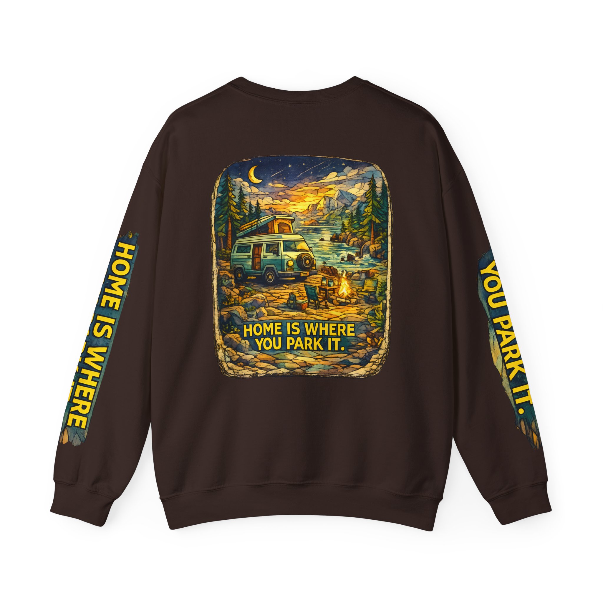 Unisex Heavy Blend™ Crewneck Sweatshirt — "Home Is Where You Park It" Design Cubic-Line