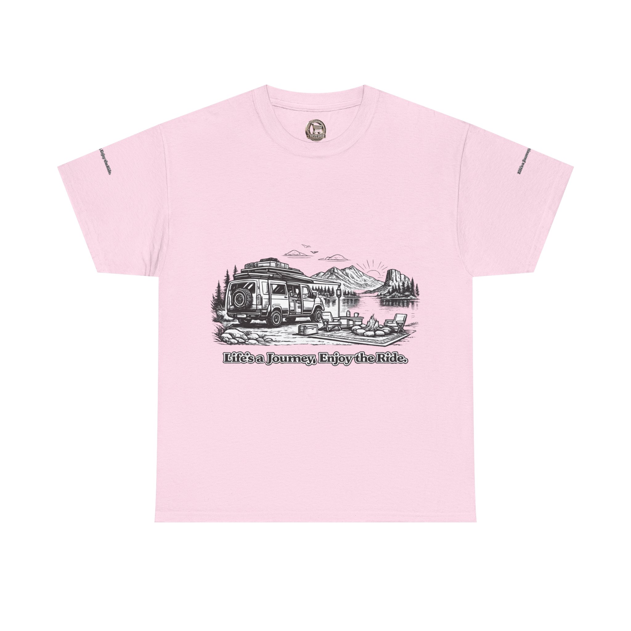 Unisex Heavy Cotton Tee — "Lifes A Journey,Enjoy The Ride" Design Minimal-Line