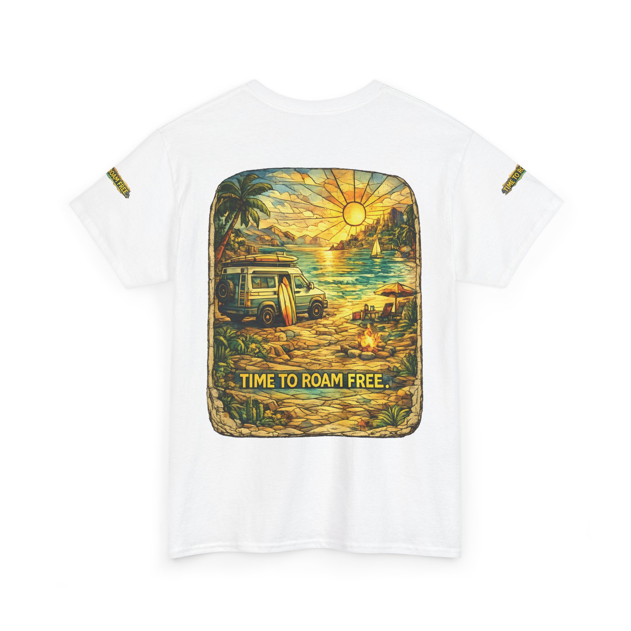 Unisex Heavy Cotton Tee — "Time To Roam Free" Design Cubic-Line