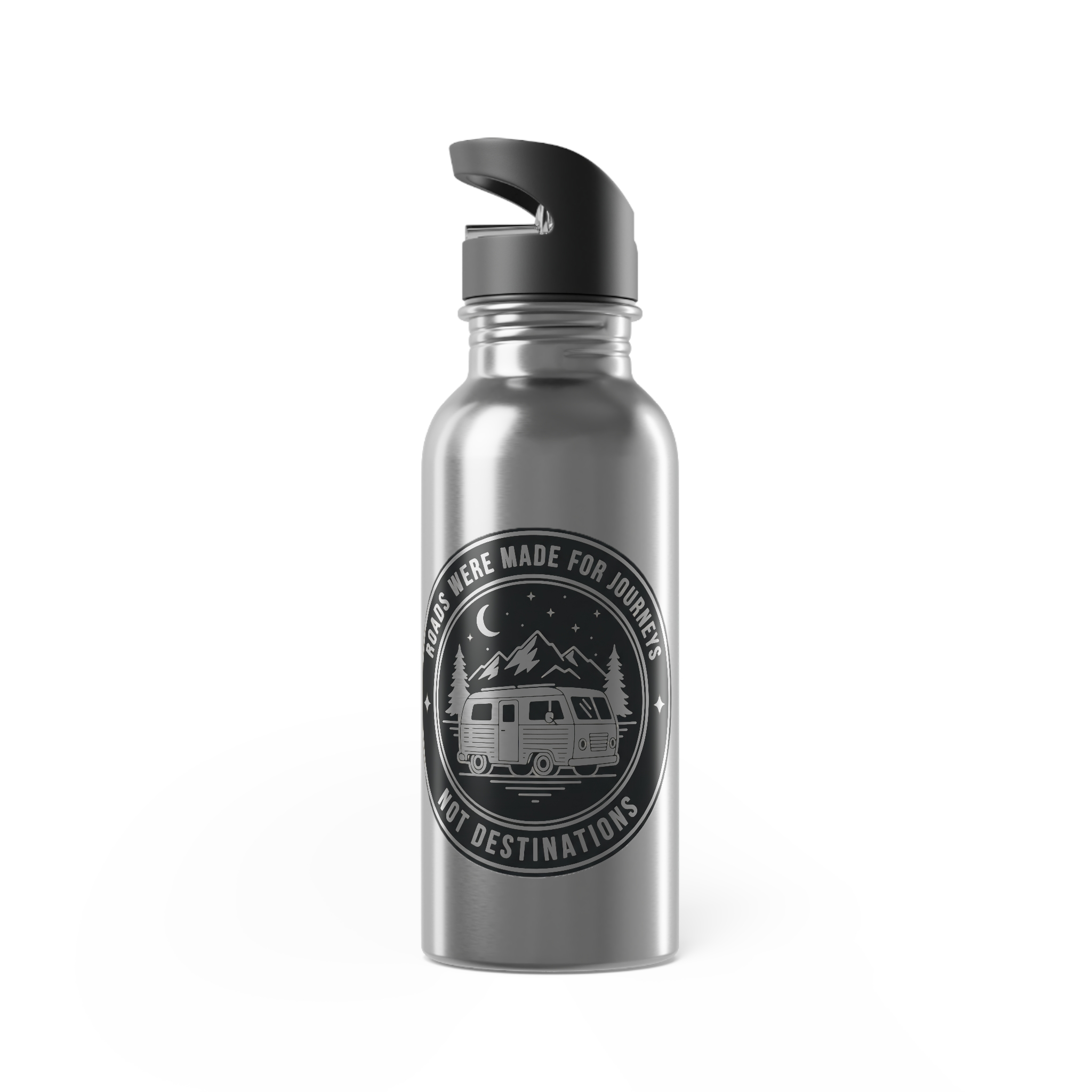 Stainless Steel Water Bottle with Straw – 'ROAD WHERE MADE FOR JOURNEYS-NOT DESTINATIONS' Outdoor Logo 20oz