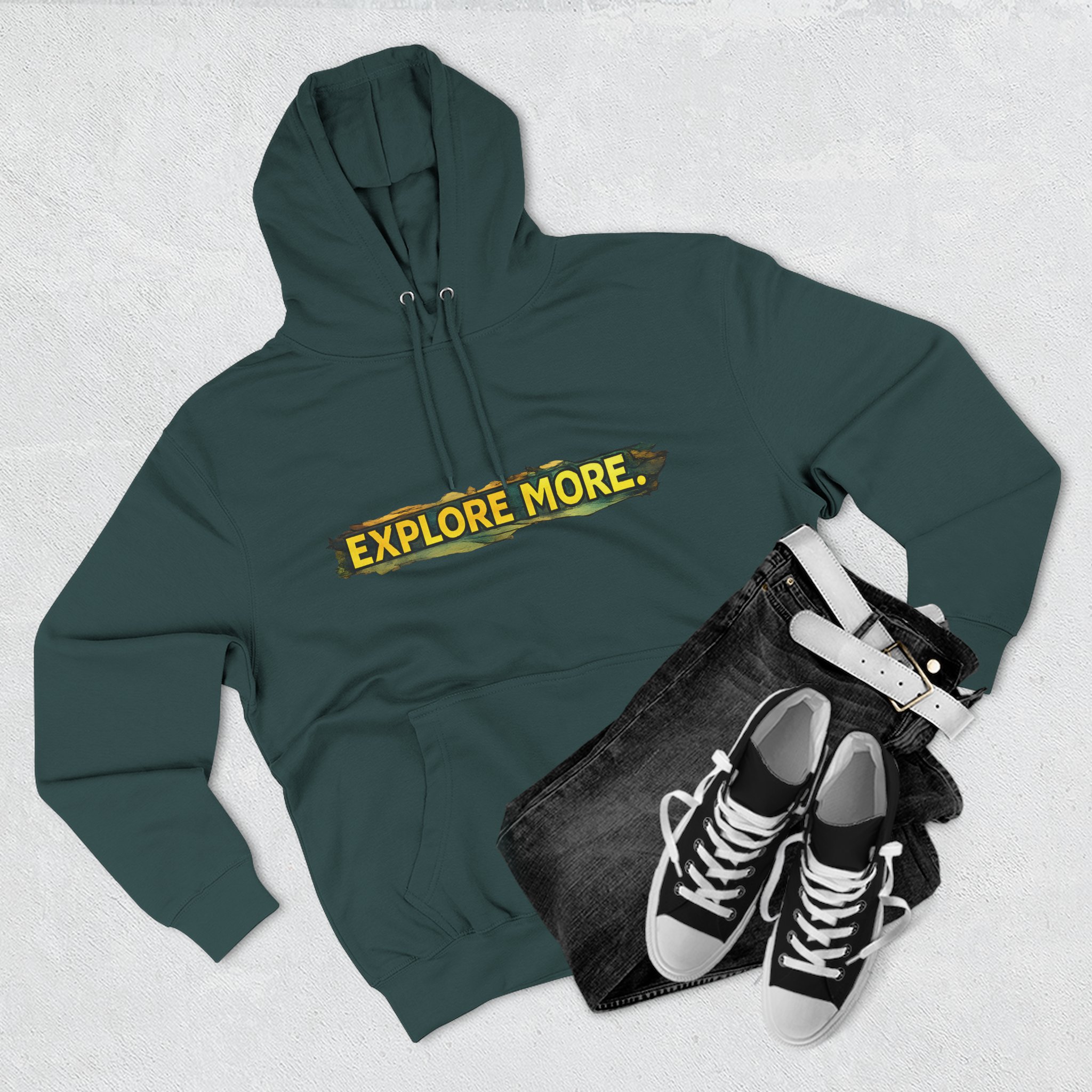 Three-Panel Fleece Hoodie - "Explore More" Design Cubic-Line