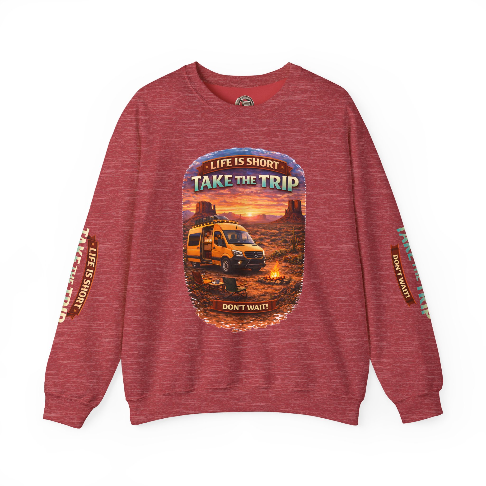 Unisex Heavy Blend™ Crewneck Sweatshirt — "Live Is Short Take The Trip" Design Scenic-Line