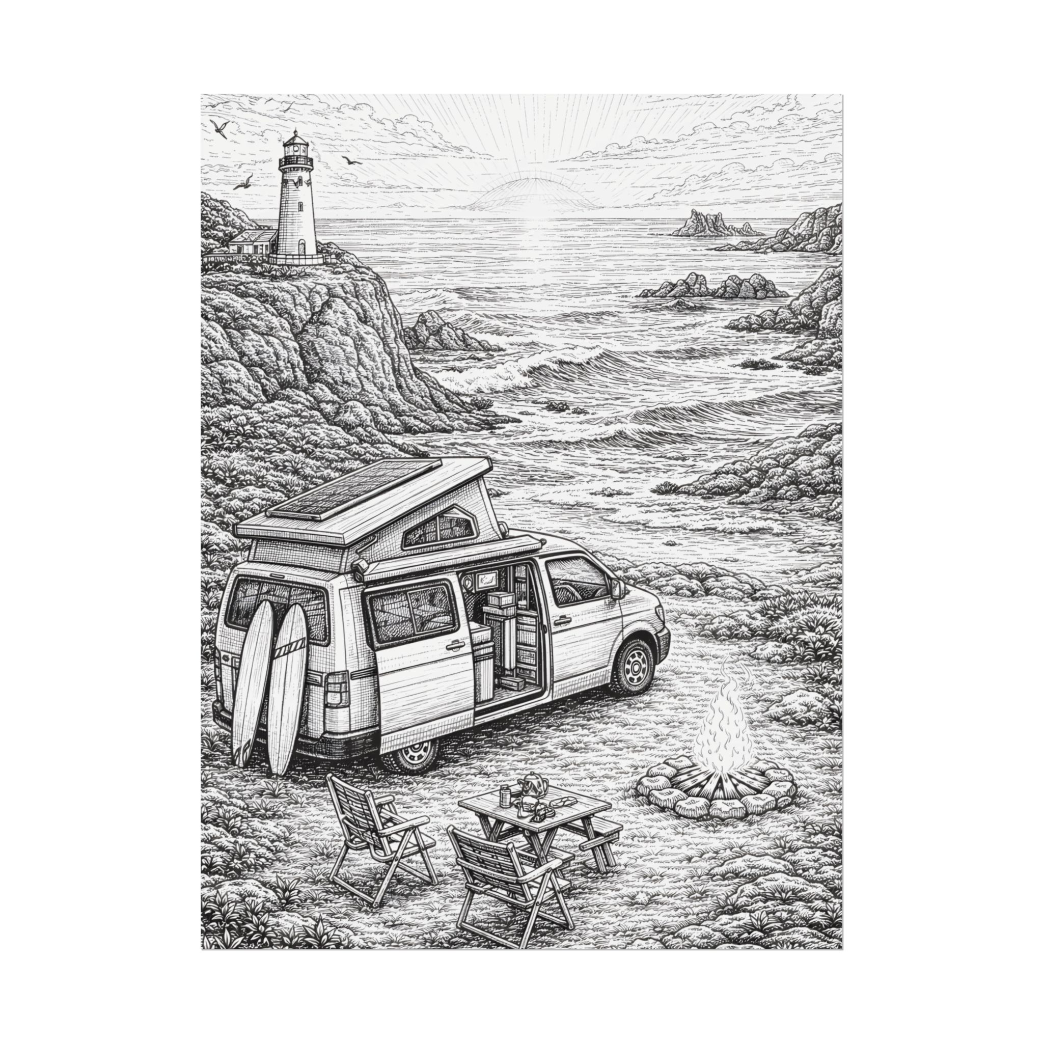 Campervan Poster — Vintage RV Camping Landscape Wall Art