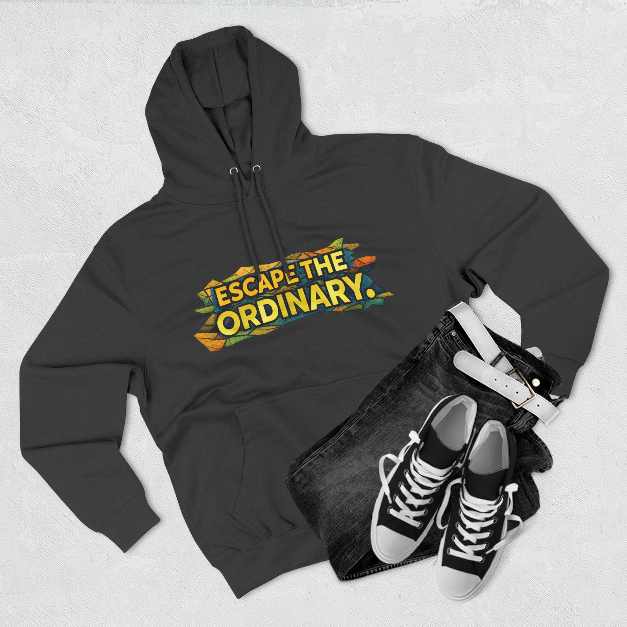 Three-Panel Fleece Hoodie - "Escape The Ordinary" Design Cubic-Line
