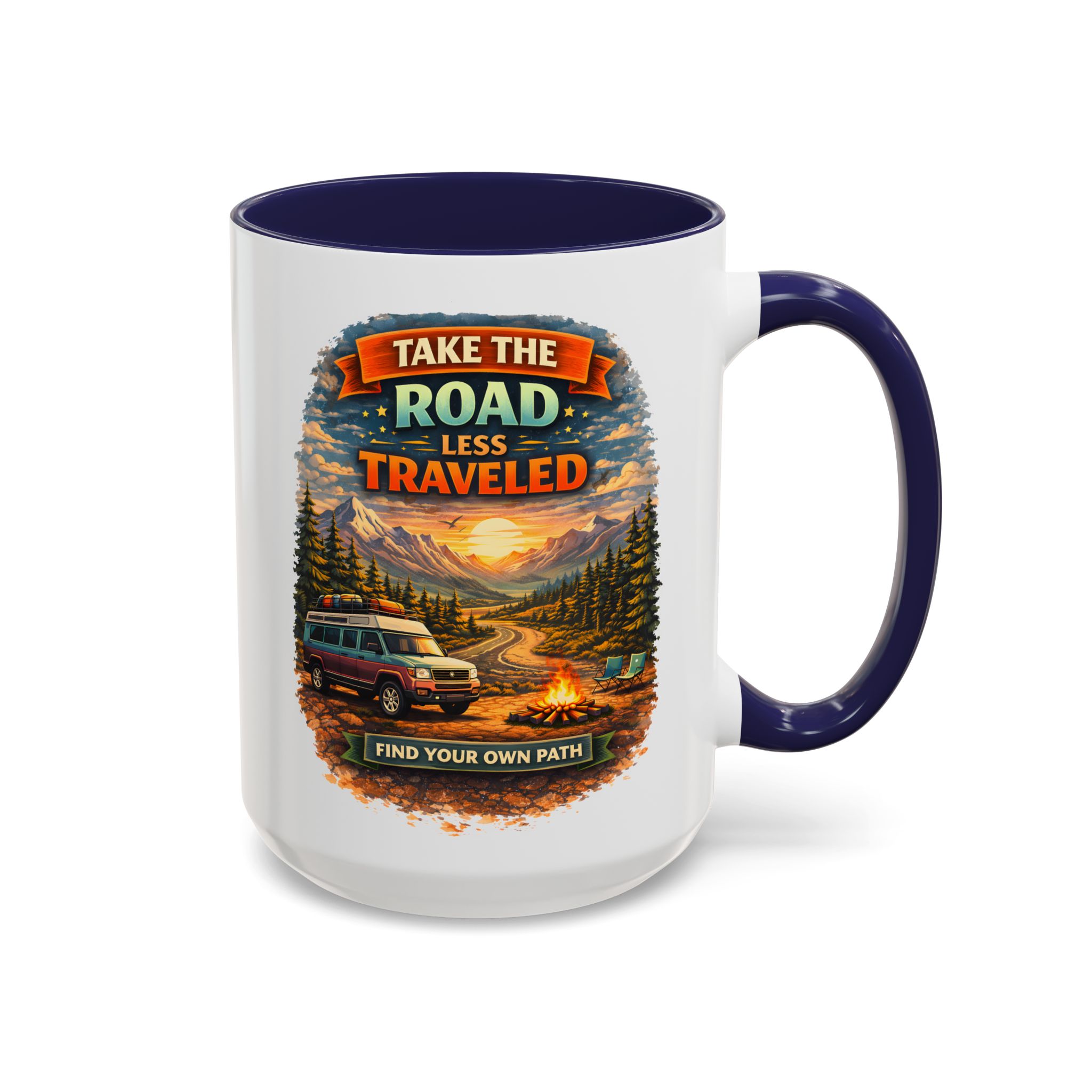 5696677421210509783_2048.jpeg Accent Coffee Mug (11, 15oz) — "Take The Road Less Traveled" Design Scenic-Line