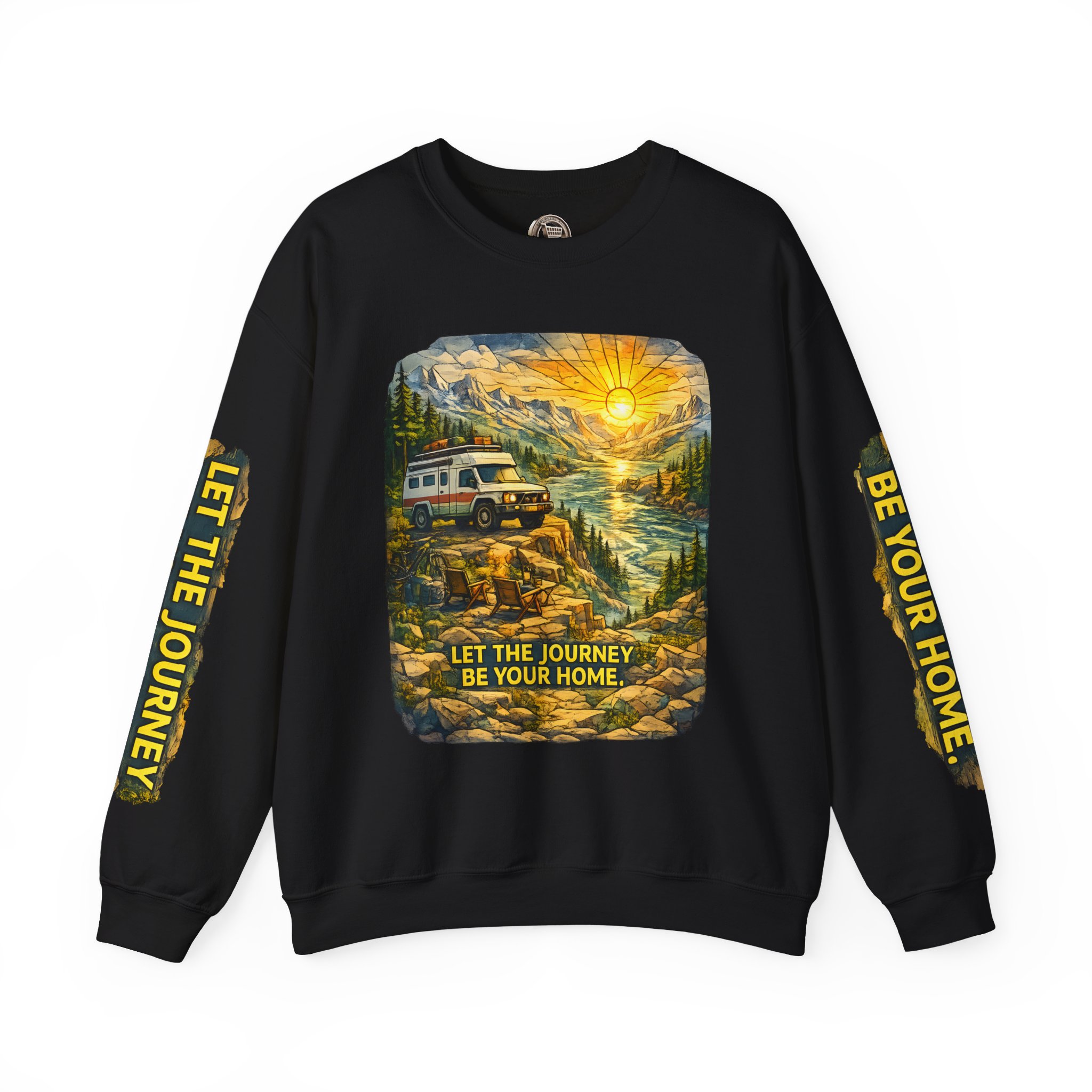 Unisex Heavy Blend™ Crewneck Sweatshirt — "Let The Journey Be Your Home" Design Cubic-Line