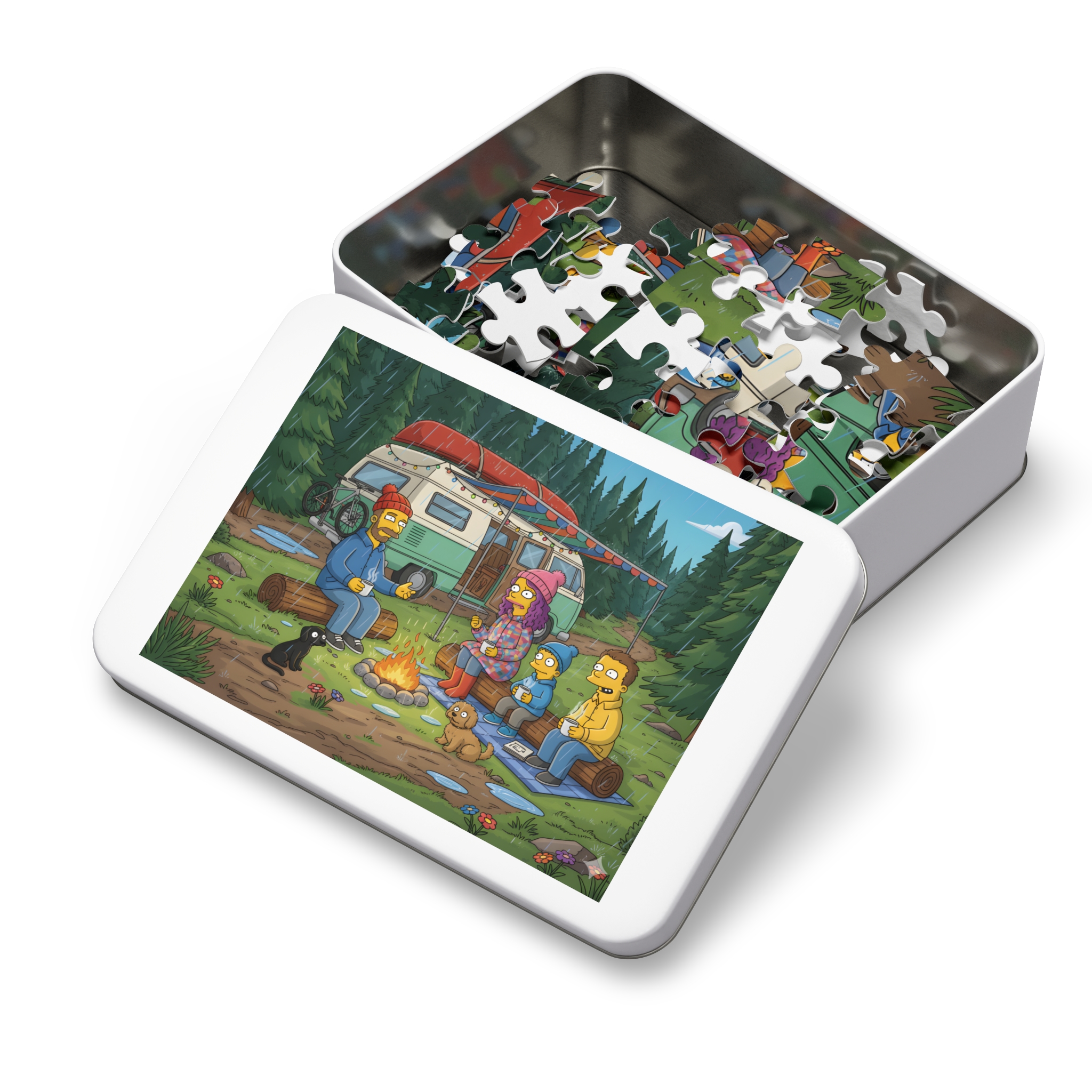 Jigsaw Puzzle with Tin — Outdoor Camper Scene