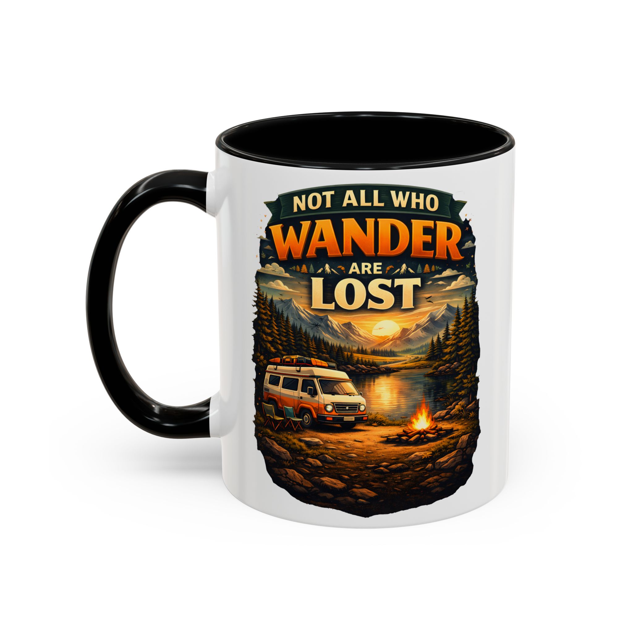 Accent Coffee Mug (11, 15oz) — "Not All Who Wander Are Lost" Design Scenic-Line