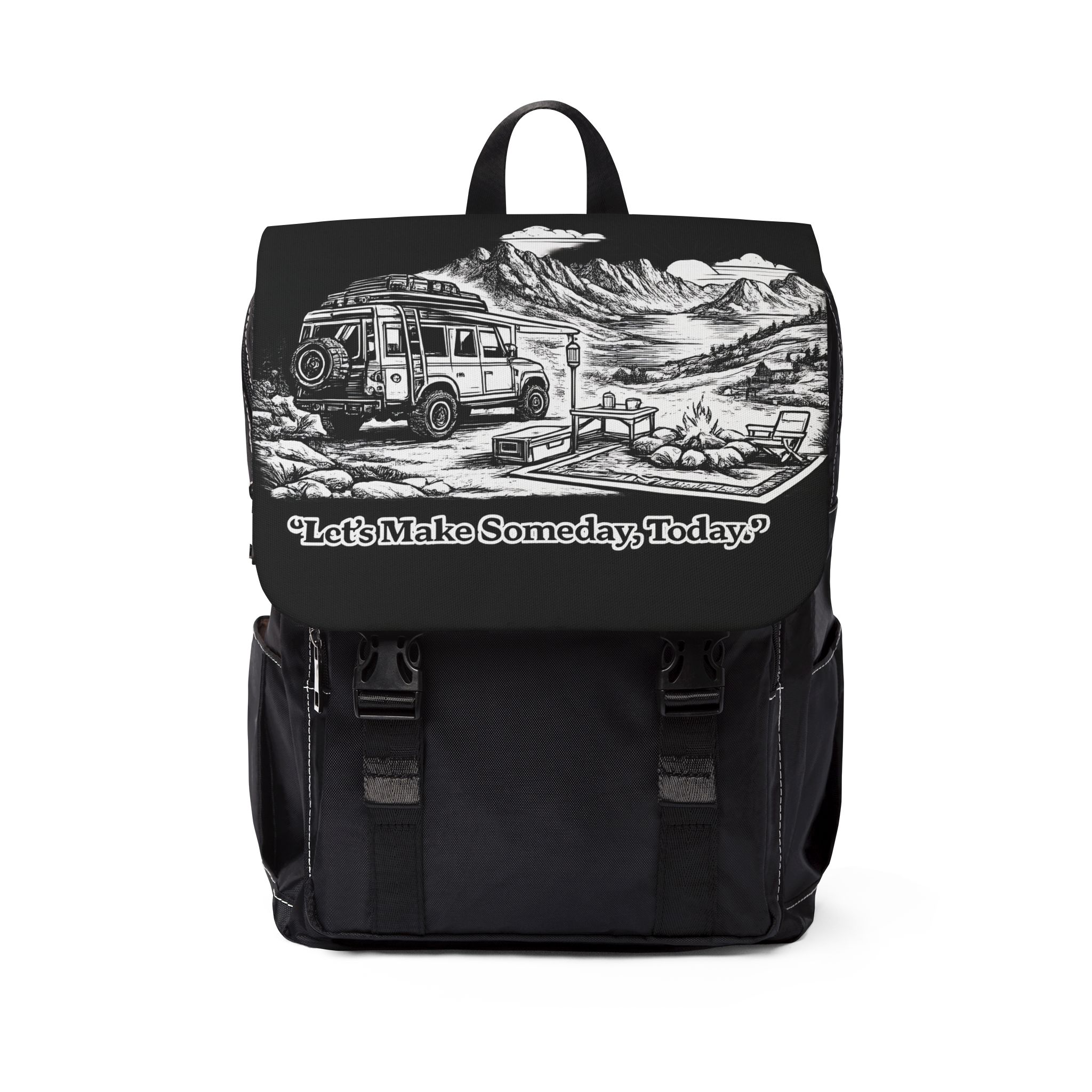 Unisex Casual Shoulder Backpack — "Lets make Someday, Today?" Design Minimal-Line