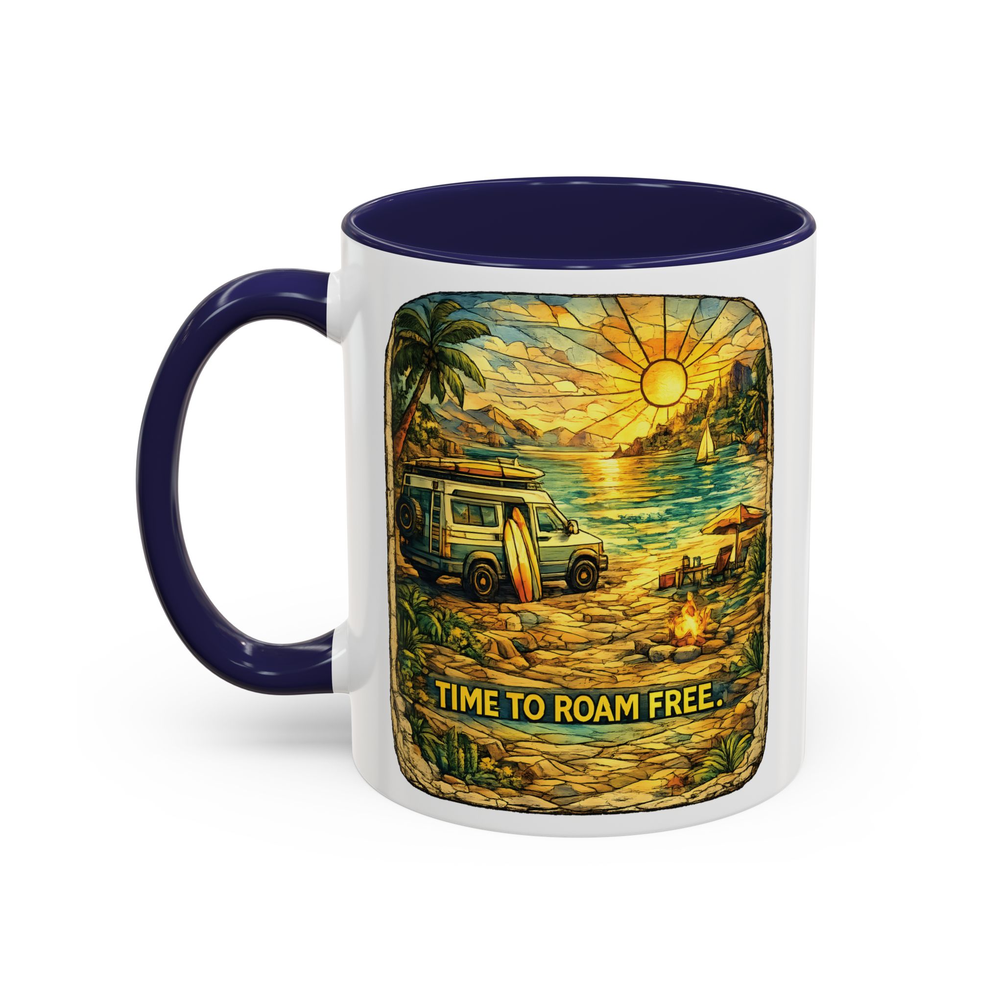 Accent Coffee Mug (11, 15oz) — "Time To Roam Free" Design Cubic-Line