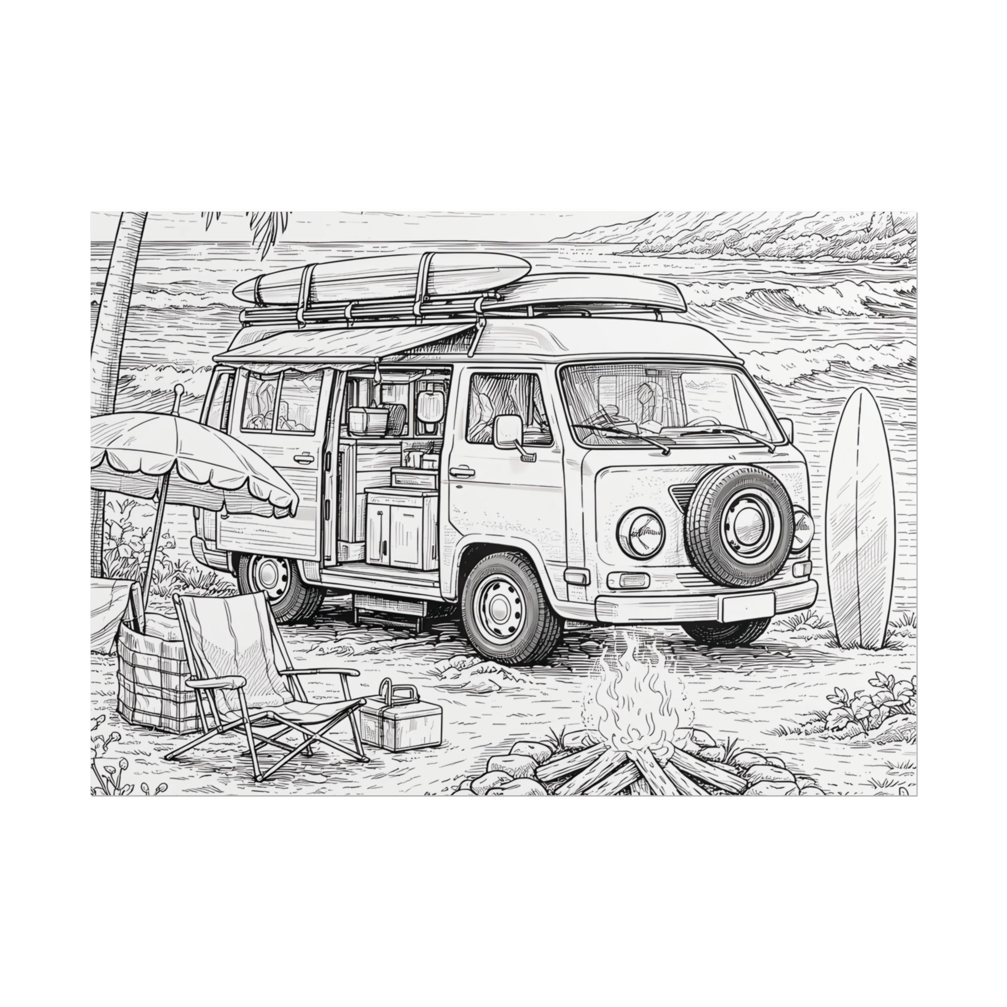Campervan Poster — Vintage RV Camping Landscape Wall Art
