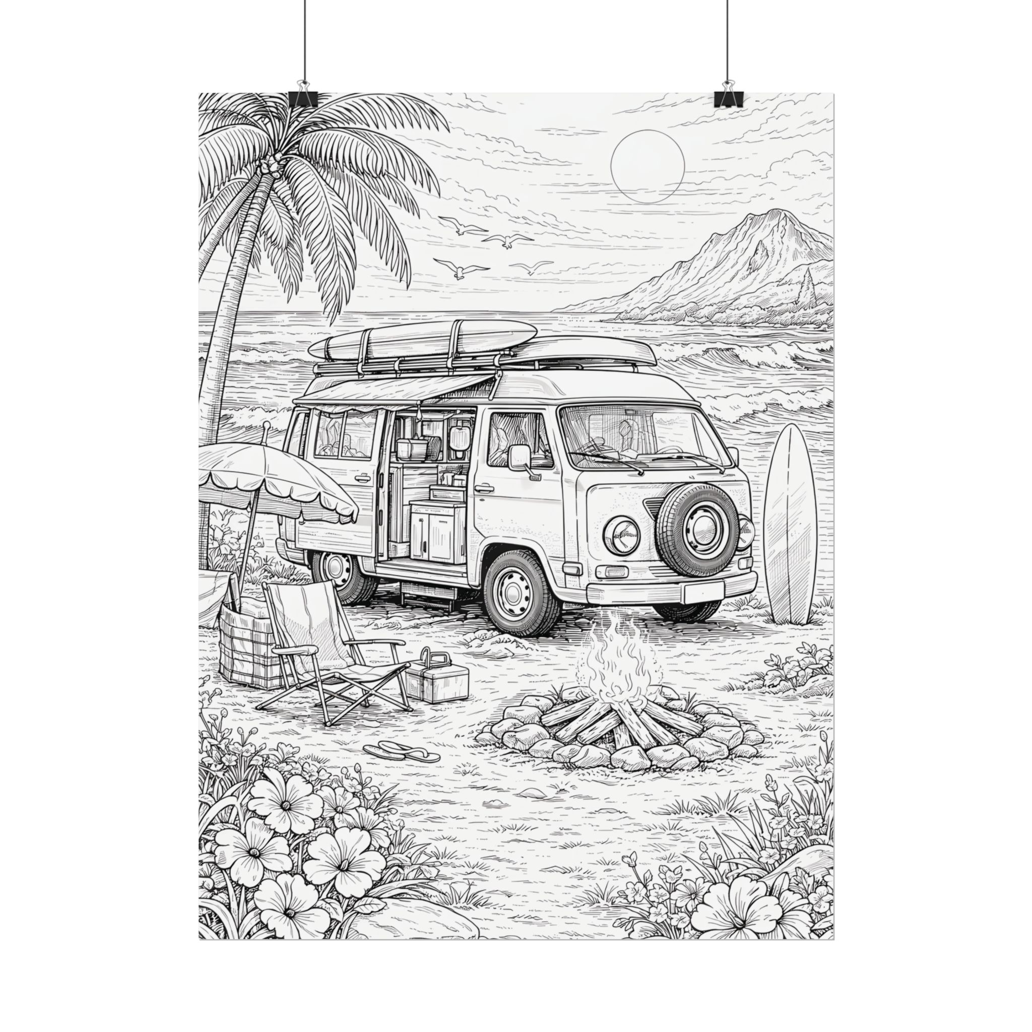 Campervan Poster — Vintage RV Camping Landscape Wall Art